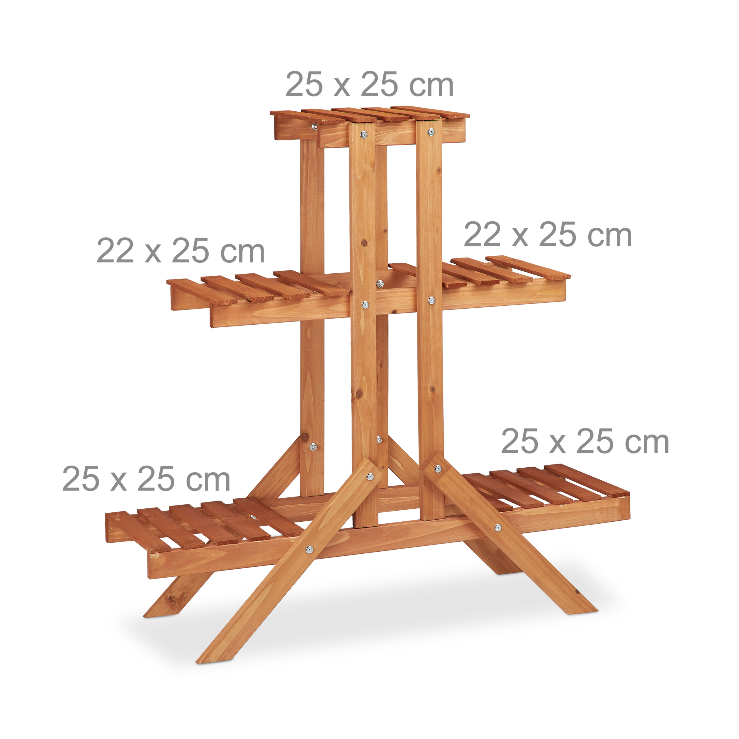 Soporte plantas 3 niveles, Estantería madera de abeto, Soporte flores
