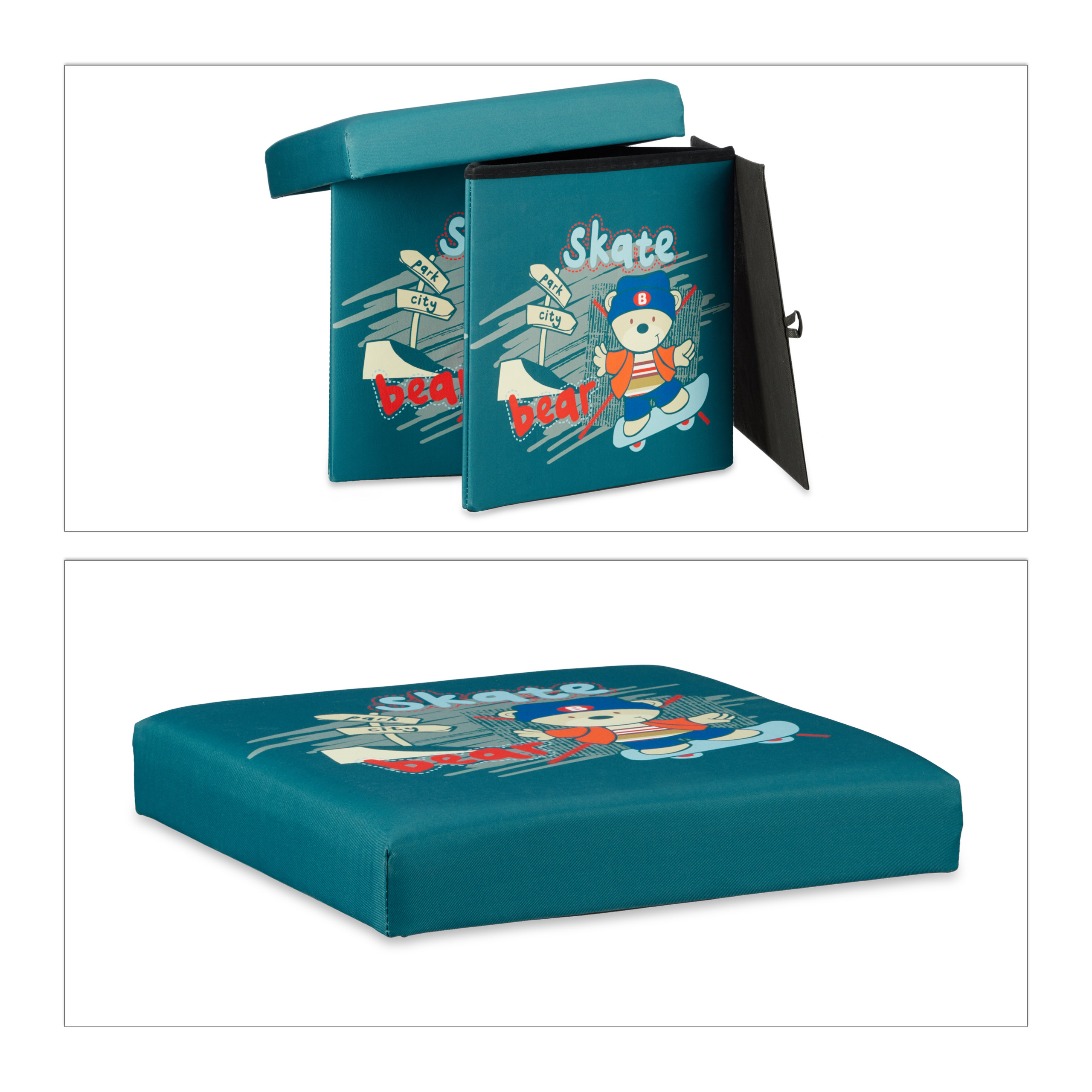 Taburete infantil plegable, Puff plegable, Baúl juguetes, Banco