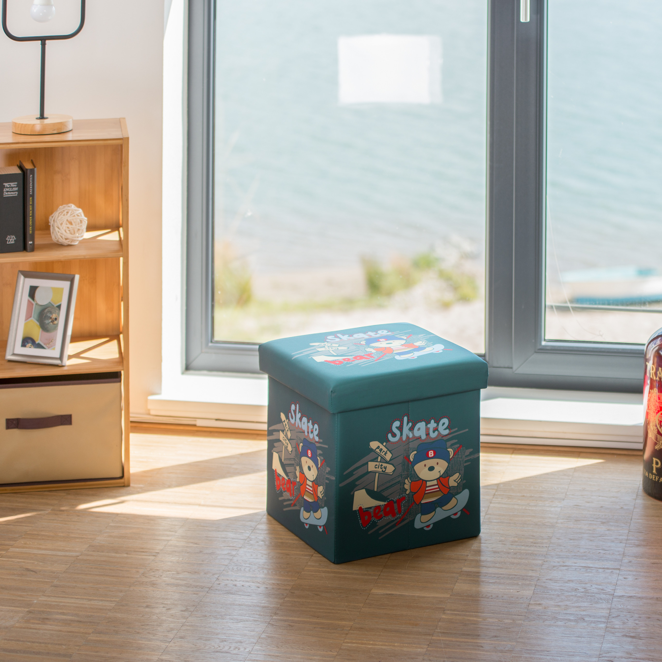 Taburete infantil plegable, Puff plegable, Baúl juguetes, Banco