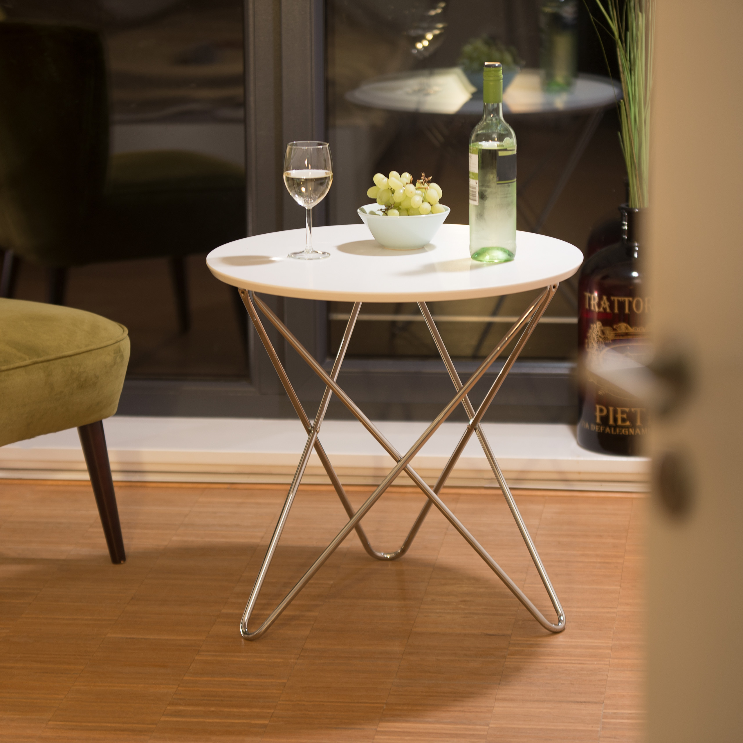 Beistelltisch rund Couchtisch Wohnzimmertisch weiß Metallgestell Holzplatte Een nieuwe explosieve aankoop