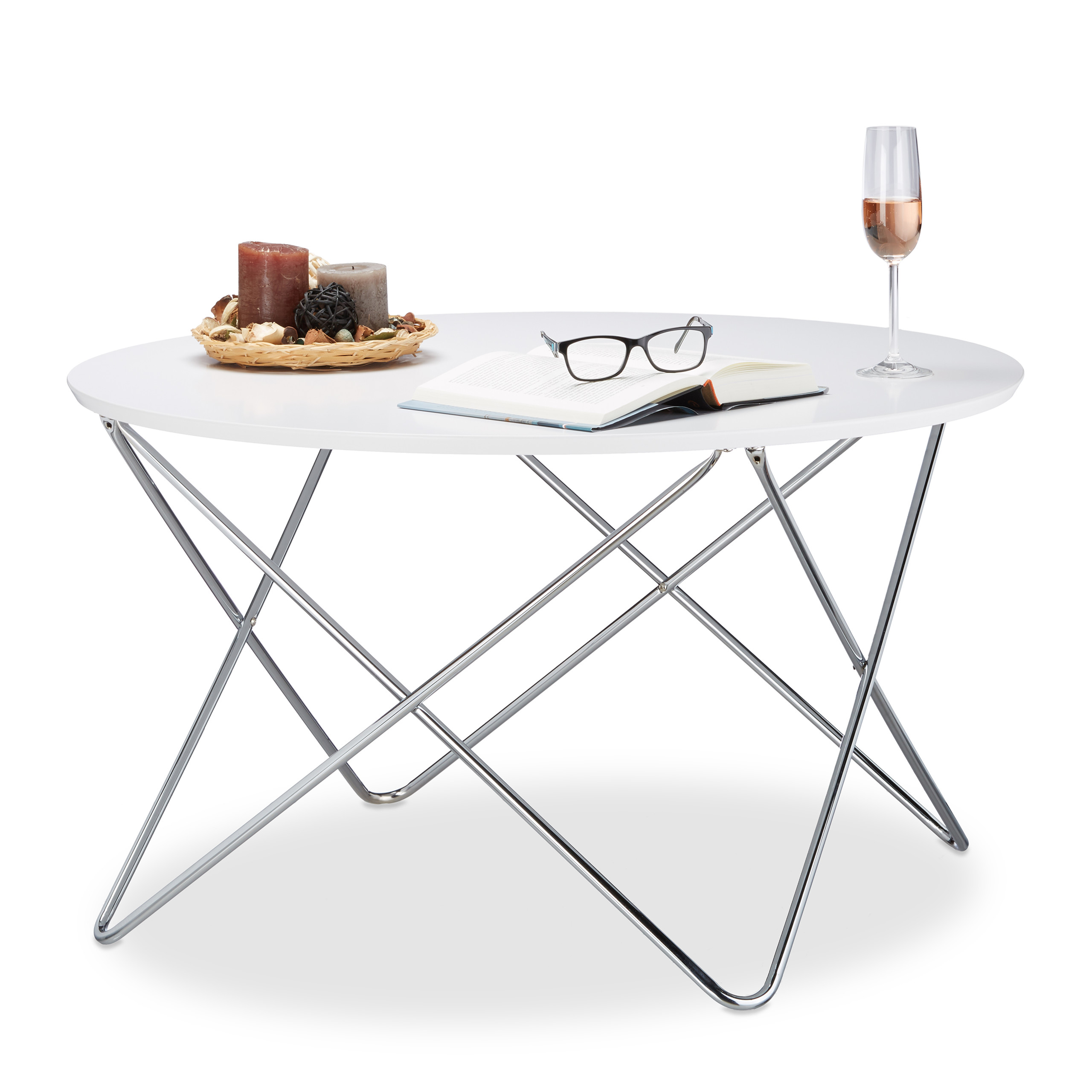 Beistelltisch rund Couchtisch Wohnzimmertisch weiß Metallgestell Holzplatte Een nieuwe explosieve aankoop