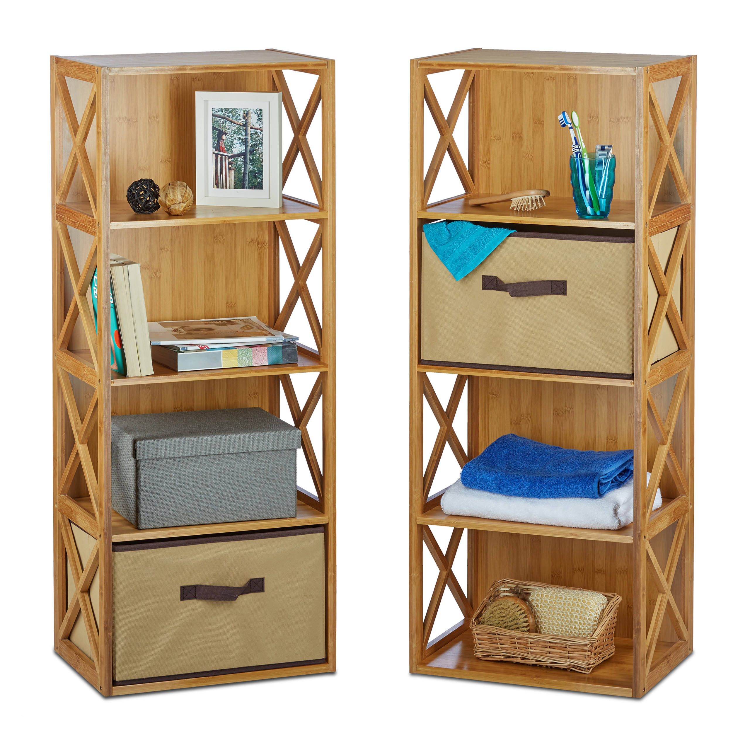 2x Standregal Bambusregal Faltbox Korb Ablage Korbregal Küchenregal