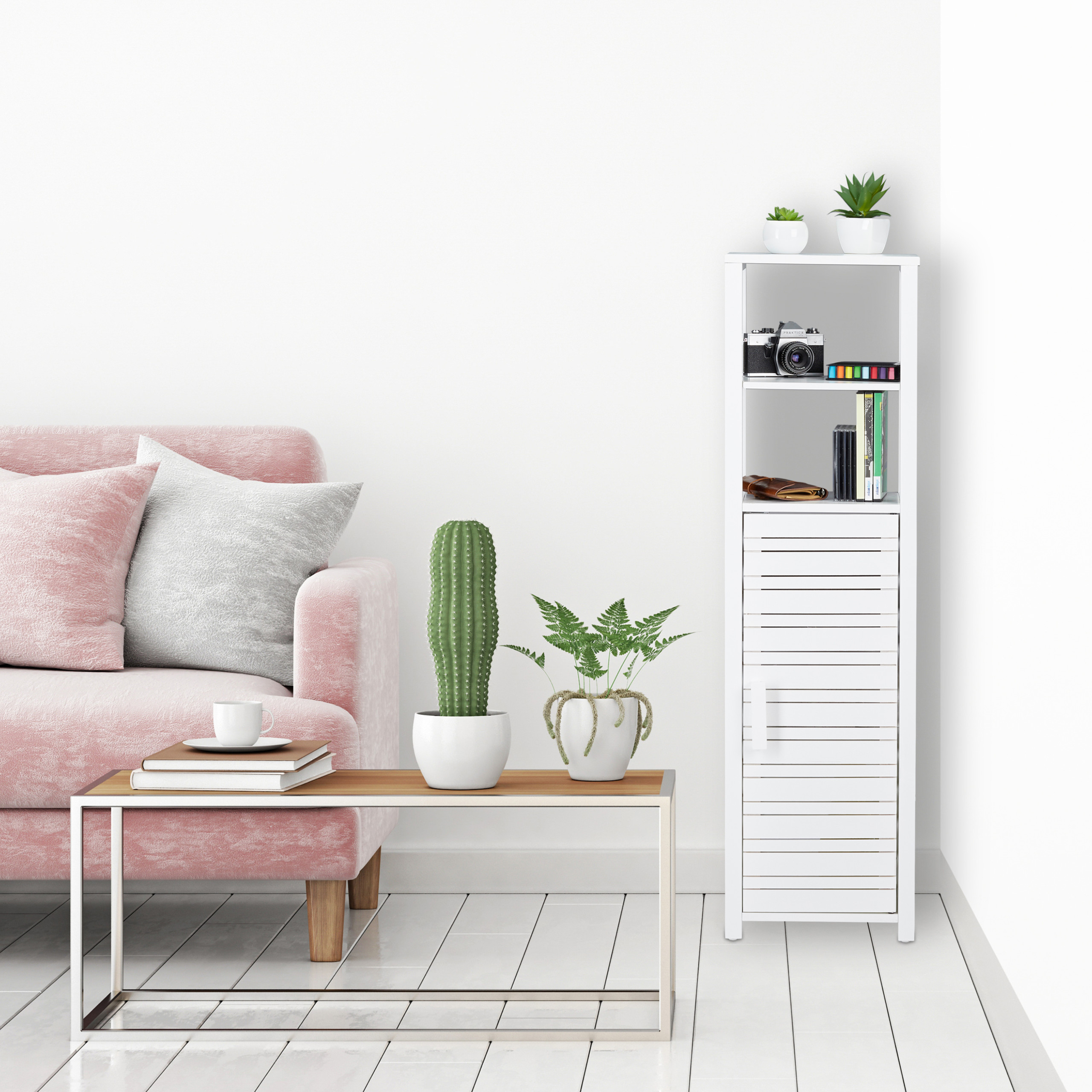 Badregal Bambus mit Tür Standregal Bambusschrank Badezimmerregal