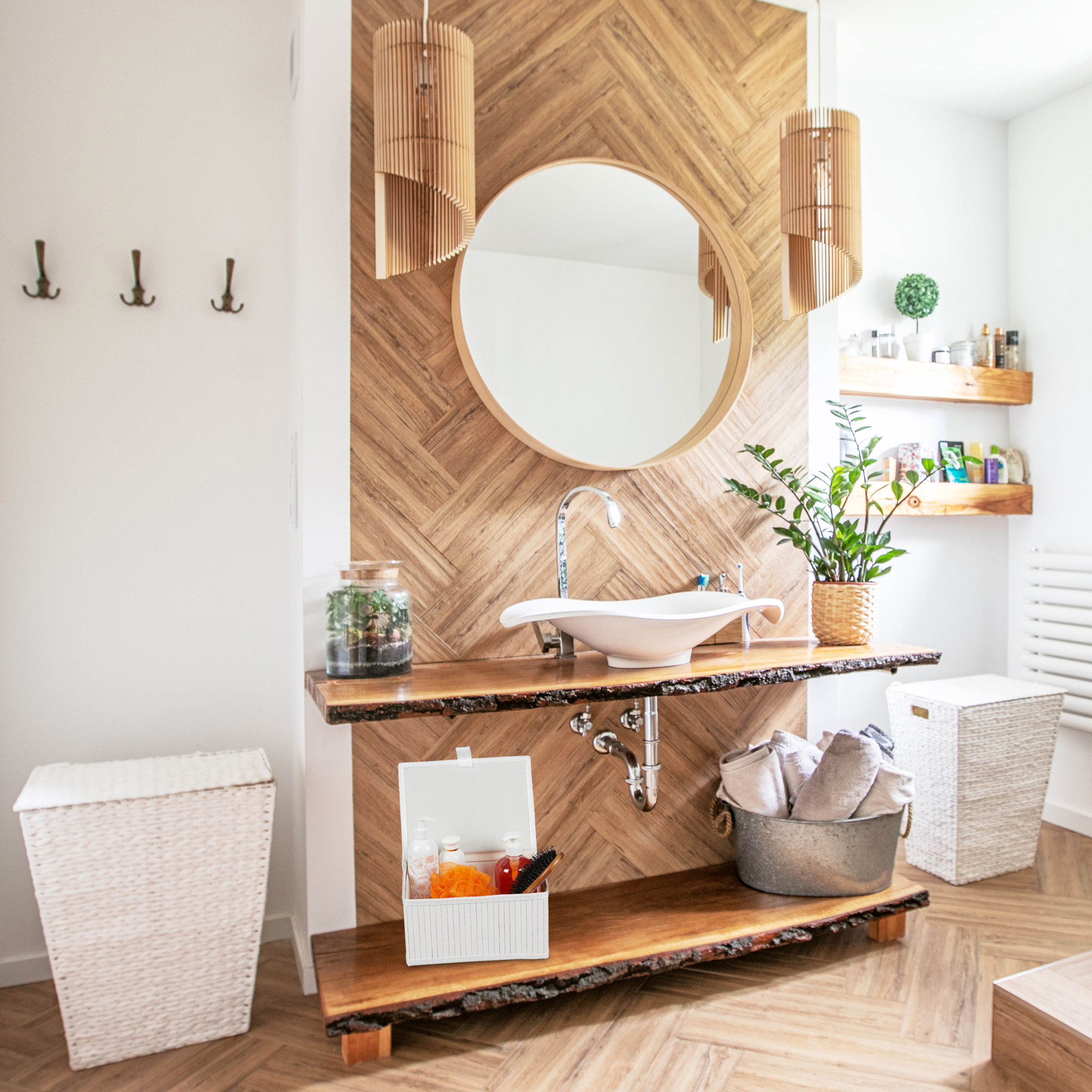 Aufbewahrungskorb 3er Set Badorganizer Aufbewahrungsbox Bambuskorb