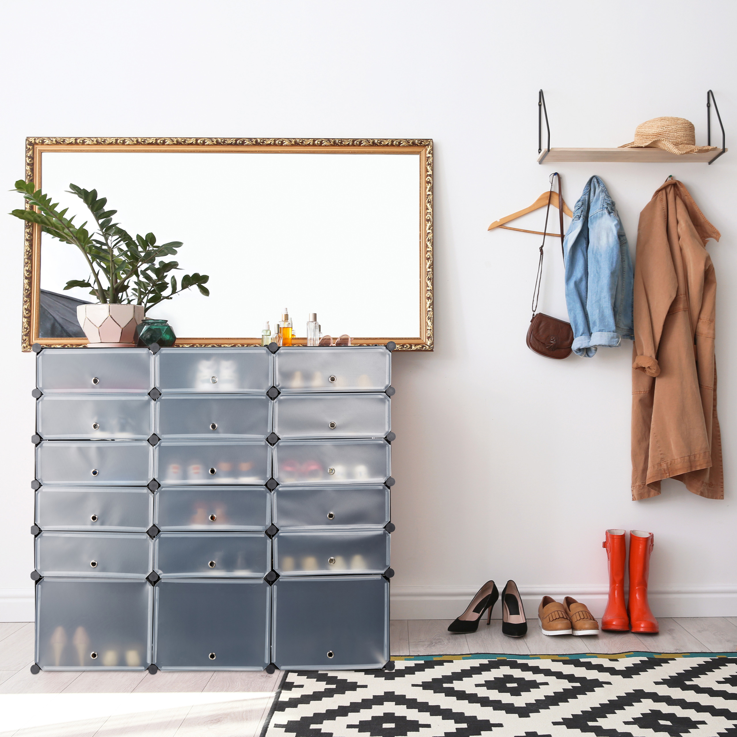 Zapatero modular 18 compartimentos, Estantería cubos, Zapatero plástico