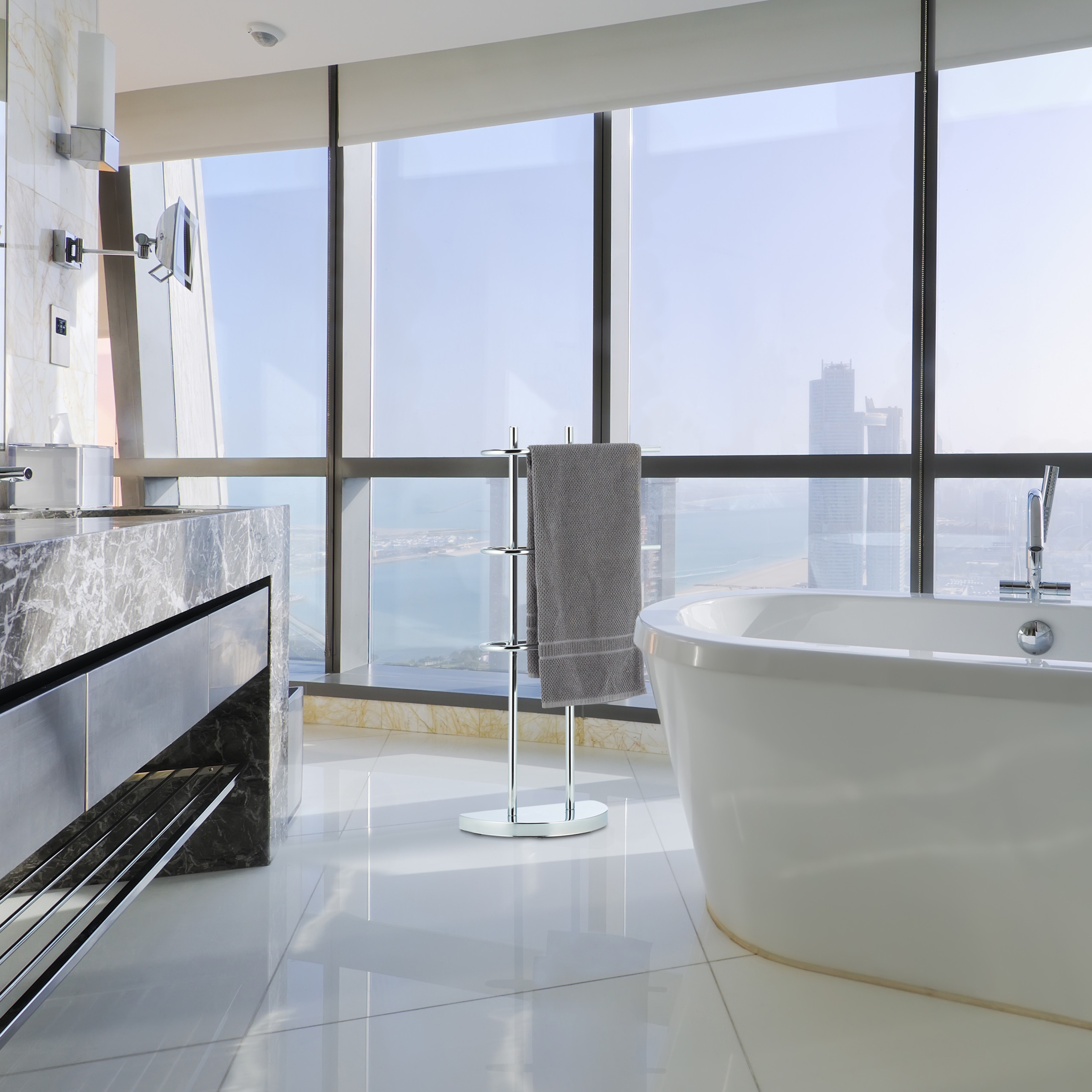 Toallero de pie cromado, Toallero baño con 3 barras, Soporte toallas