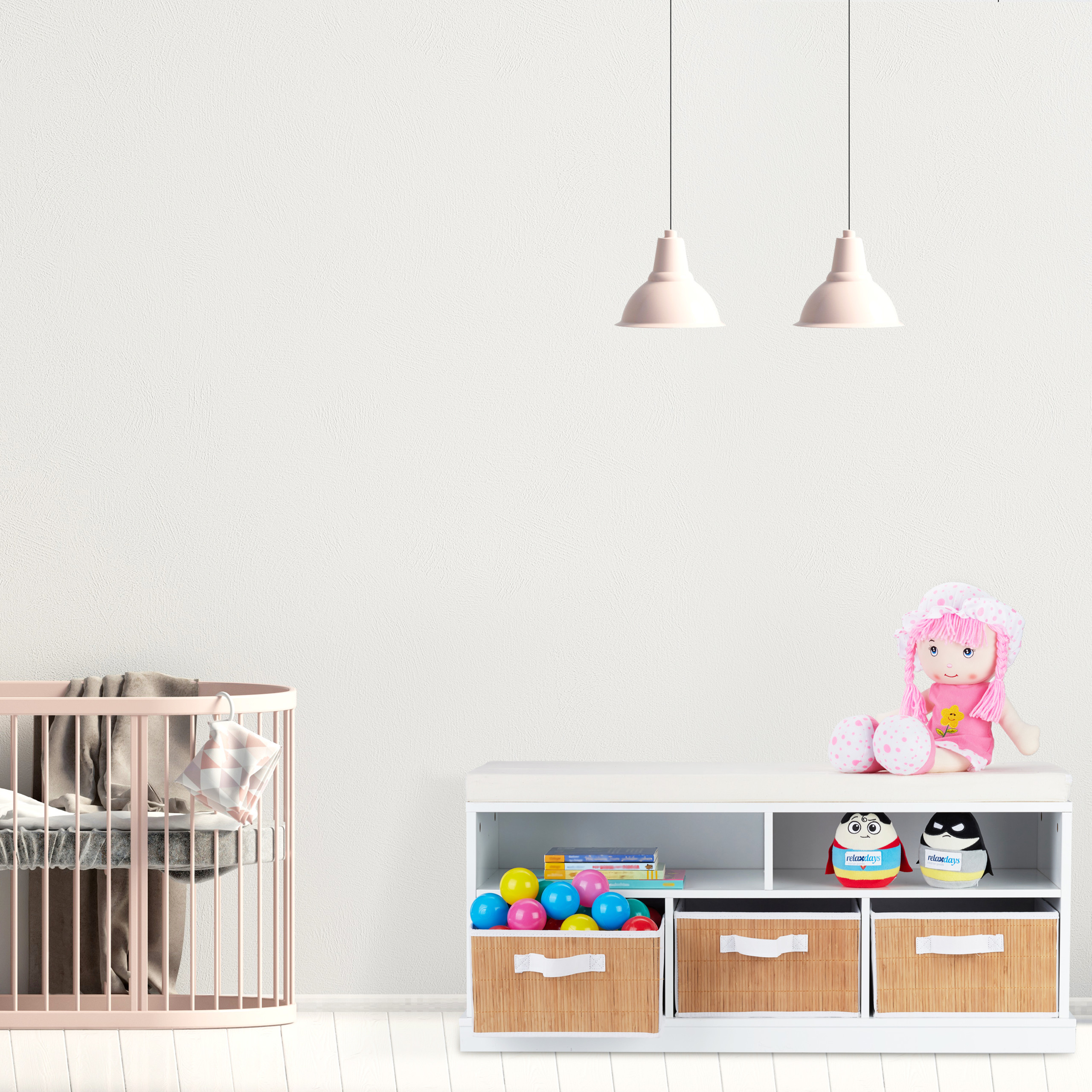 Banco zapatero acolchado, Zapatero blanco, Banco almacenaje con 3