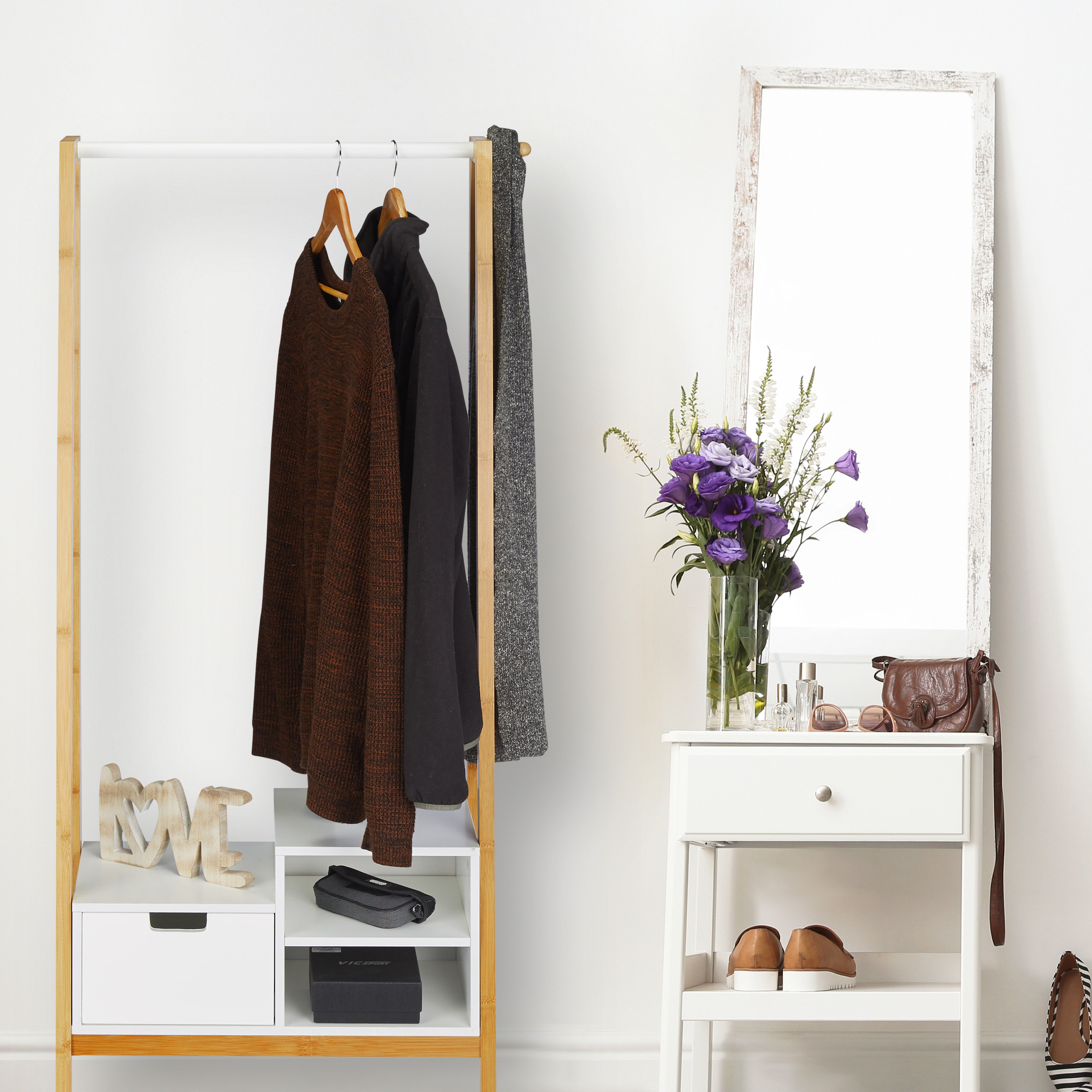Perchero burro de bambú, Perchero madera, Mueble recibidor, Organizador
