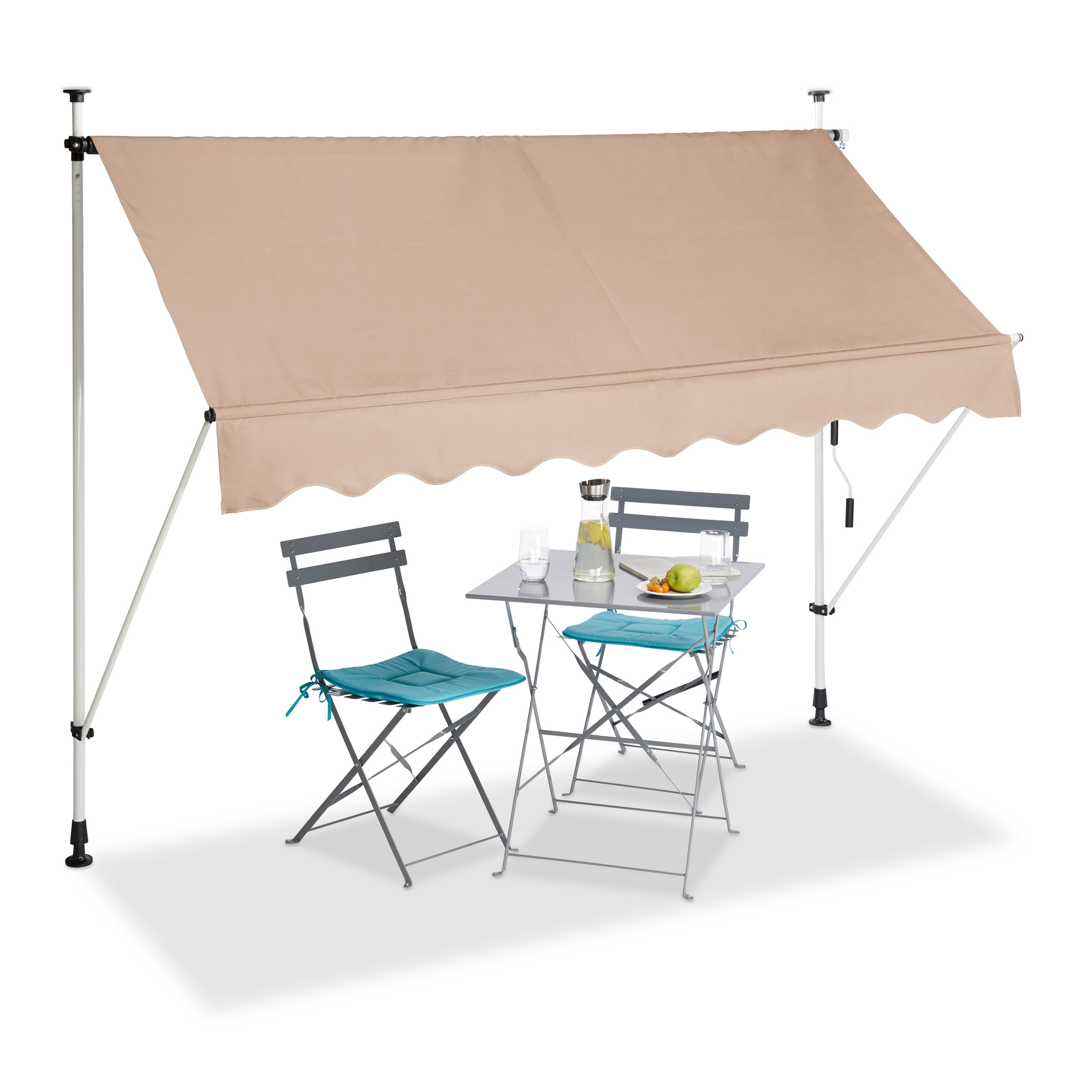 CLAMP AWNING PATIO Canopy Taupe Sun Protection Balcony Awning up to 4 m