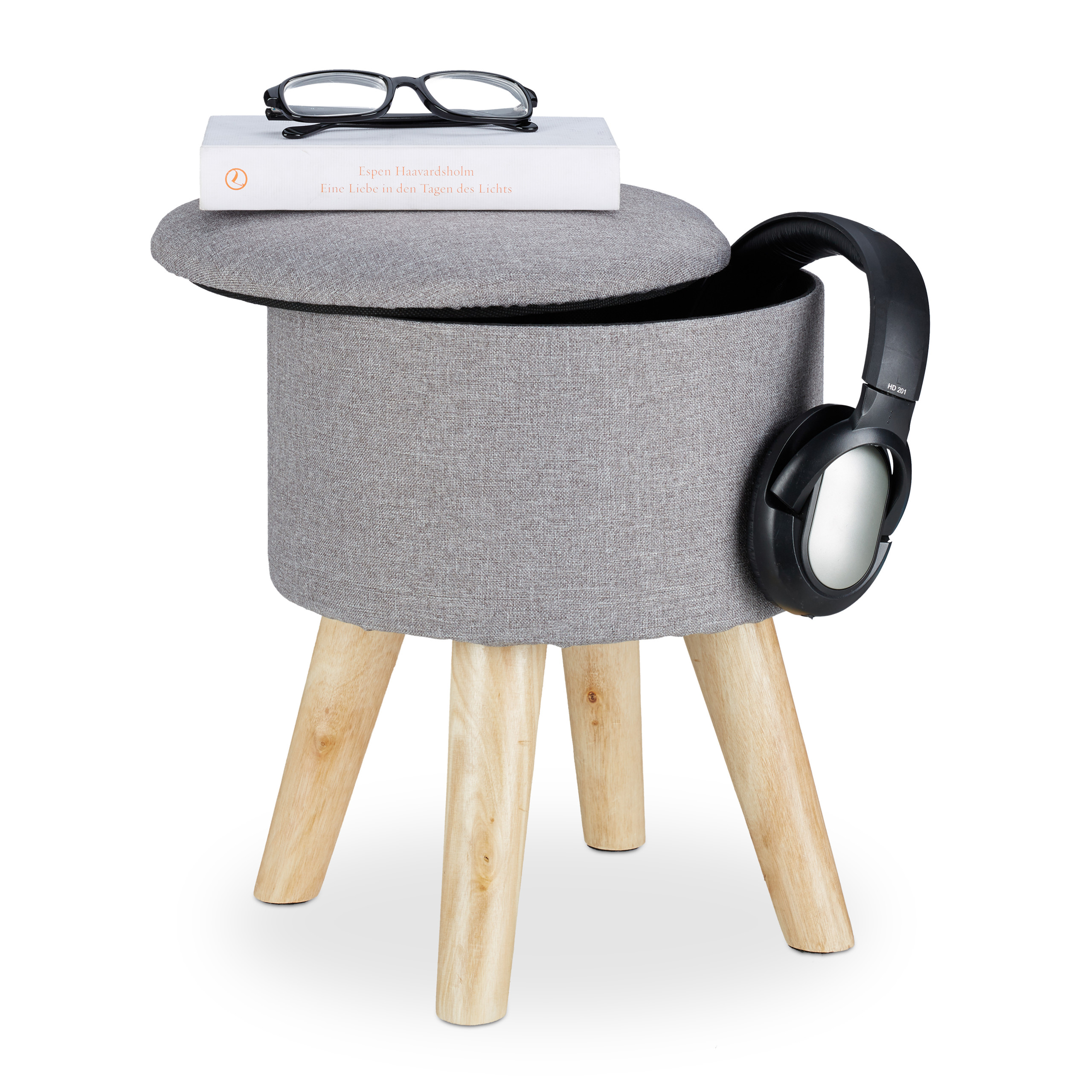 Taburete Bajo Almacenamiento, Puff almacenaje, Taburete redondo