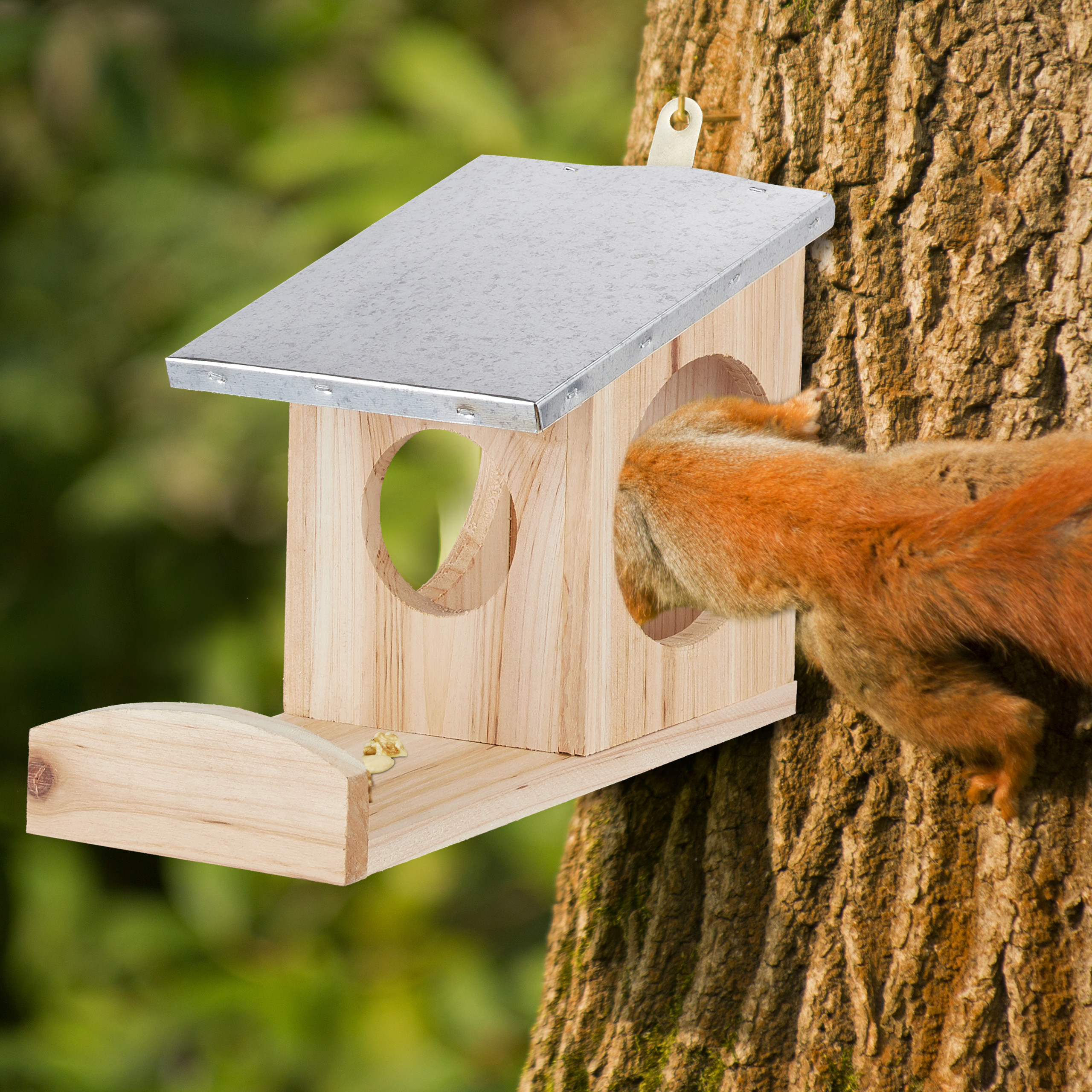 Weiße Eichhörnchen-Abwehrfeder Für Vogelfutterspender – Metall, Federbelastet