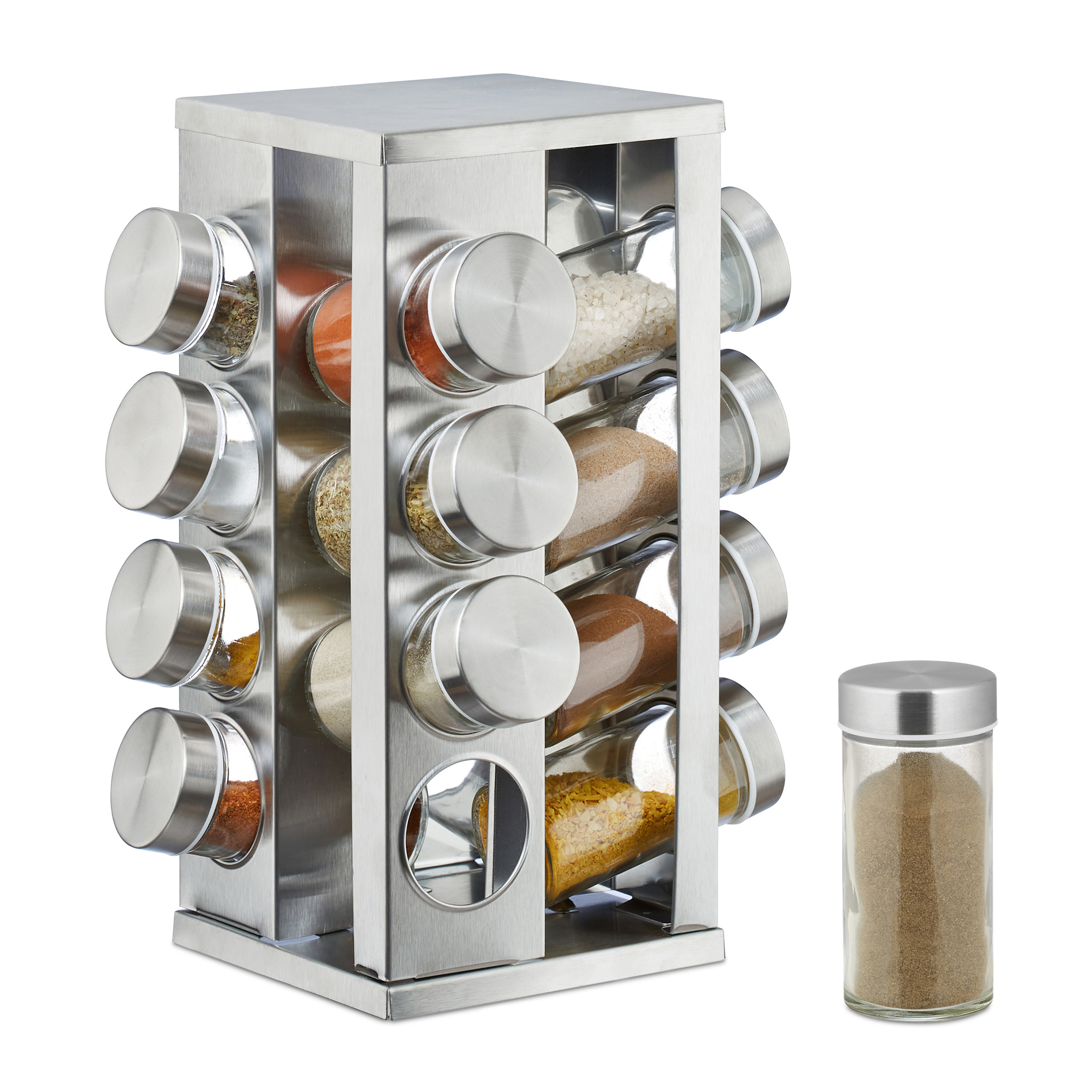 Gewürzkarussell 16 Gläser Gewürzdosen Edelstahl Gewürzregal silber
