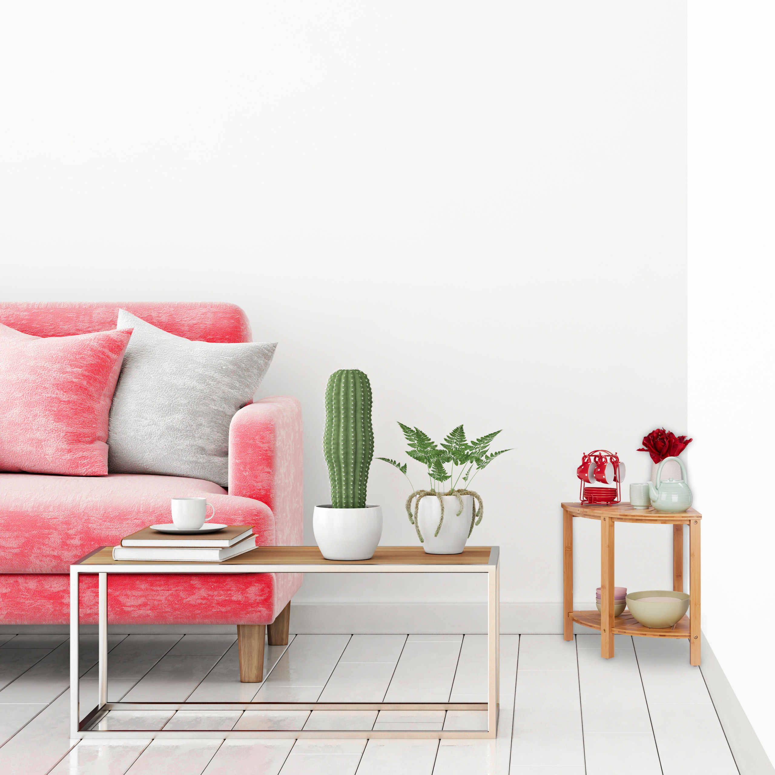 Estantería rinconera de bambú 2 baldas, Estante esquina, Estantería