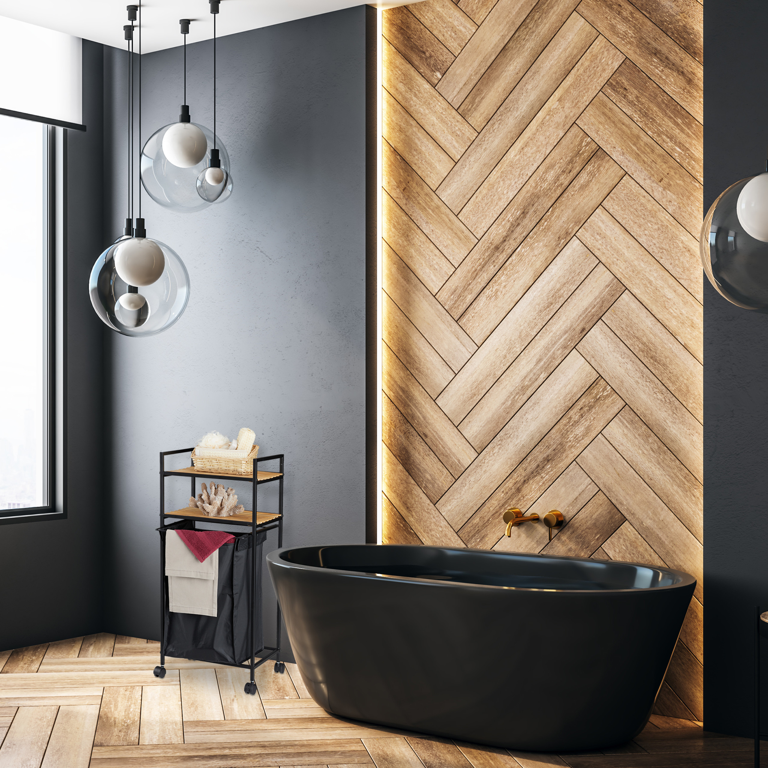 Rollregal Bad Badwagen Wäschesack Badregal mit Wäschekorb Wäschesammler