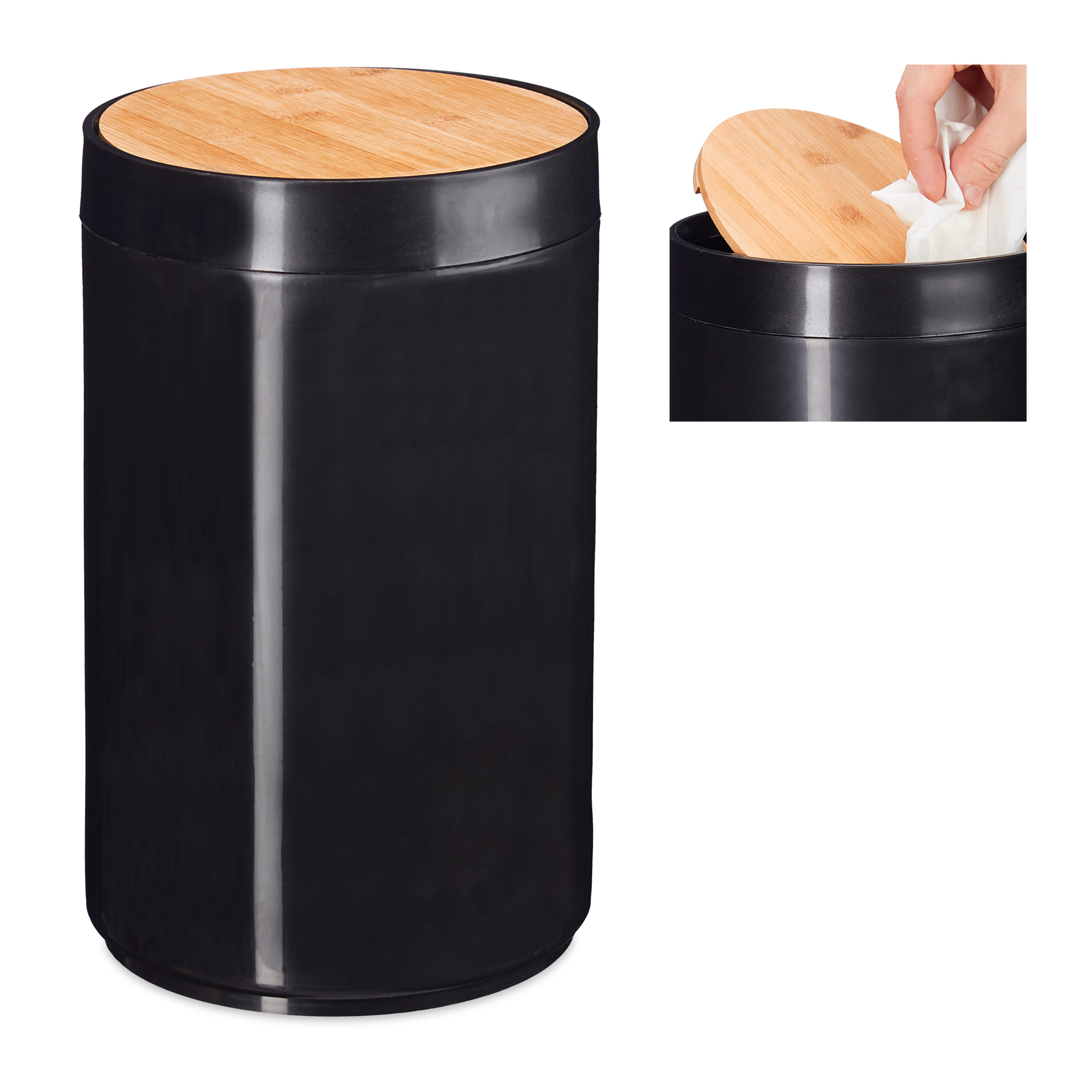 BAMBOO SANITARY BIN with Swing Lid, Bathroom Trash Can, Kitchen Waste