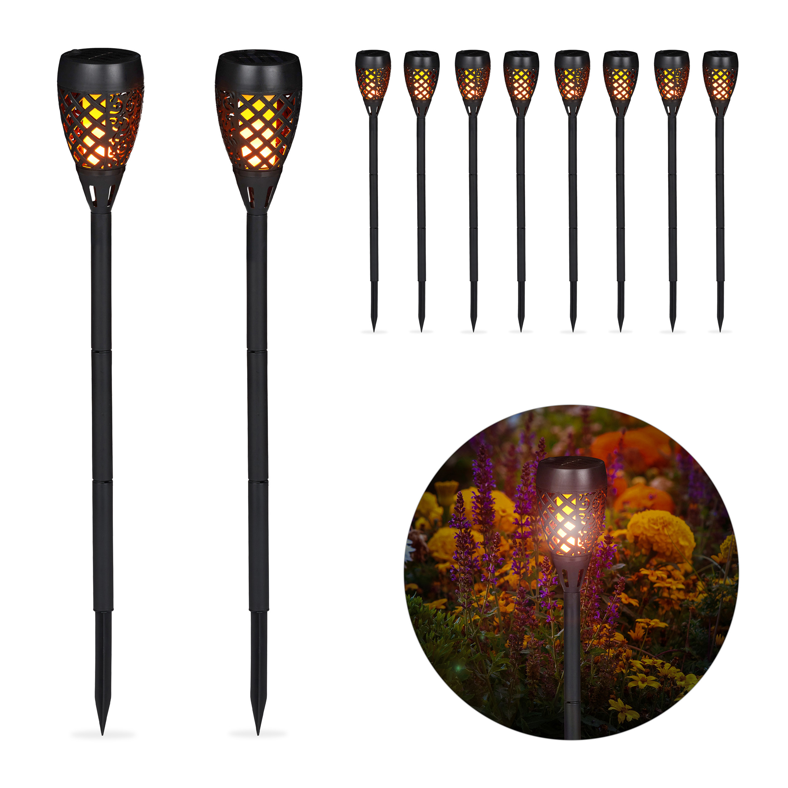10 x Gartenfackel Solar, LED Fackeln für außen, Gartendeko