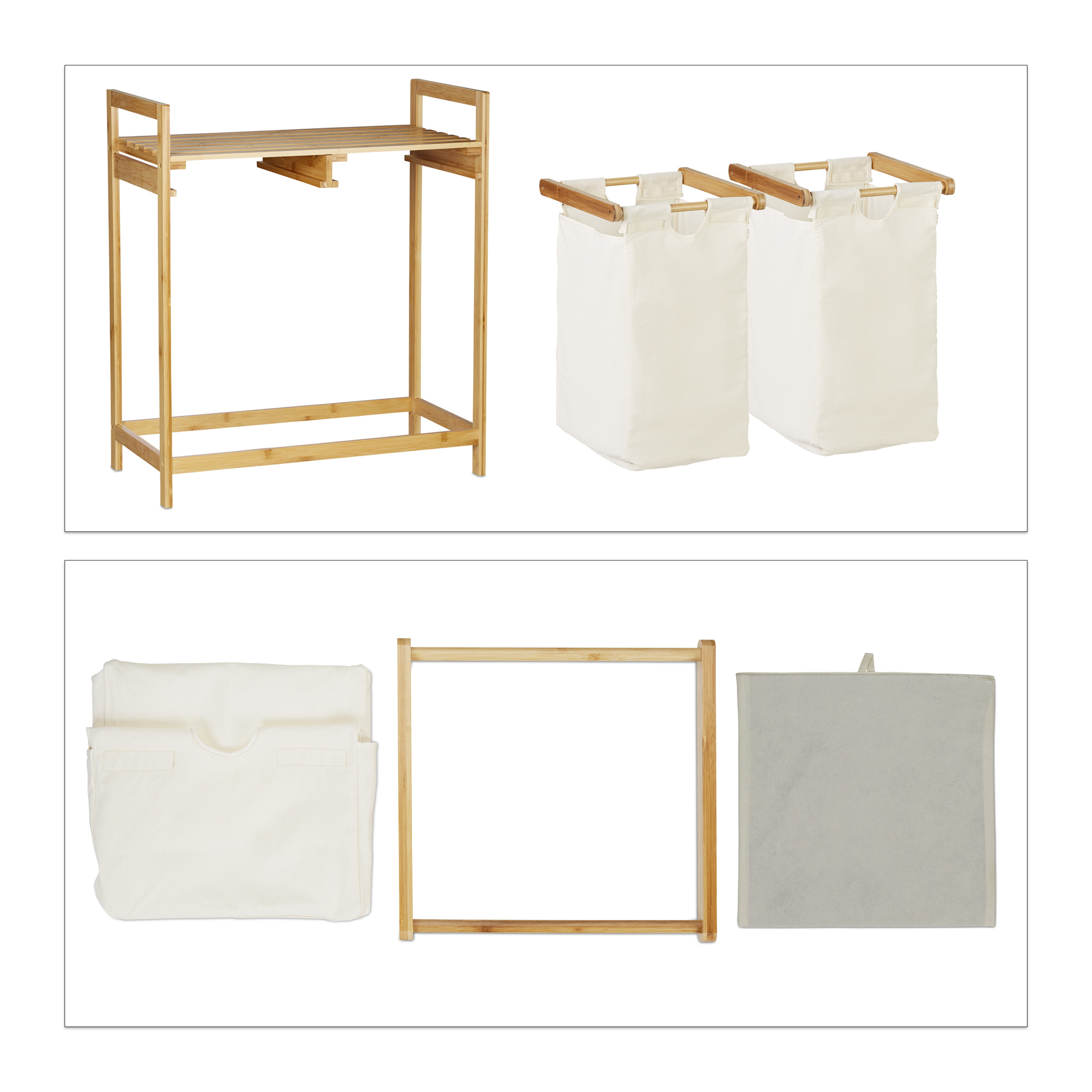 Wäschekorb Bambus Wäschebox Wäschesortierer 2 Fächer