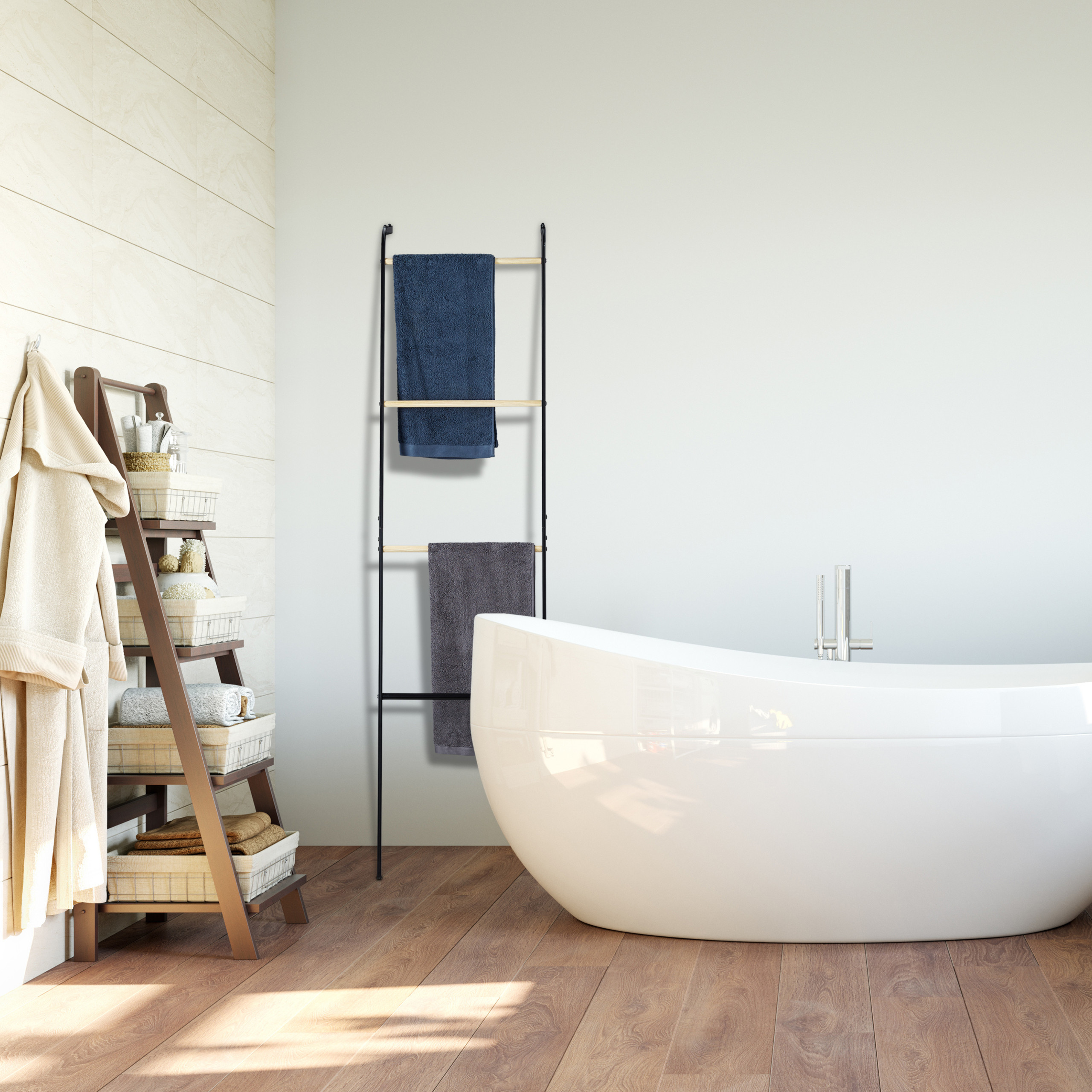 Toallero escalera, Soporte toallas de pie, 4 barras, Toallero baño