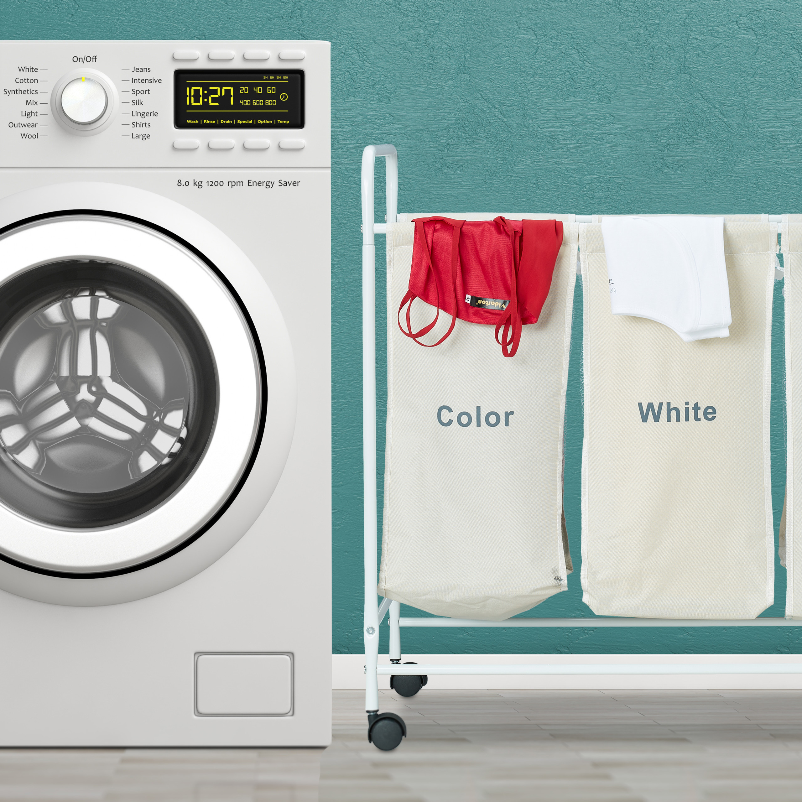 Wäschesortierer Wäschewagen mit Rollen 3er Wäschekorb Wäschetonne