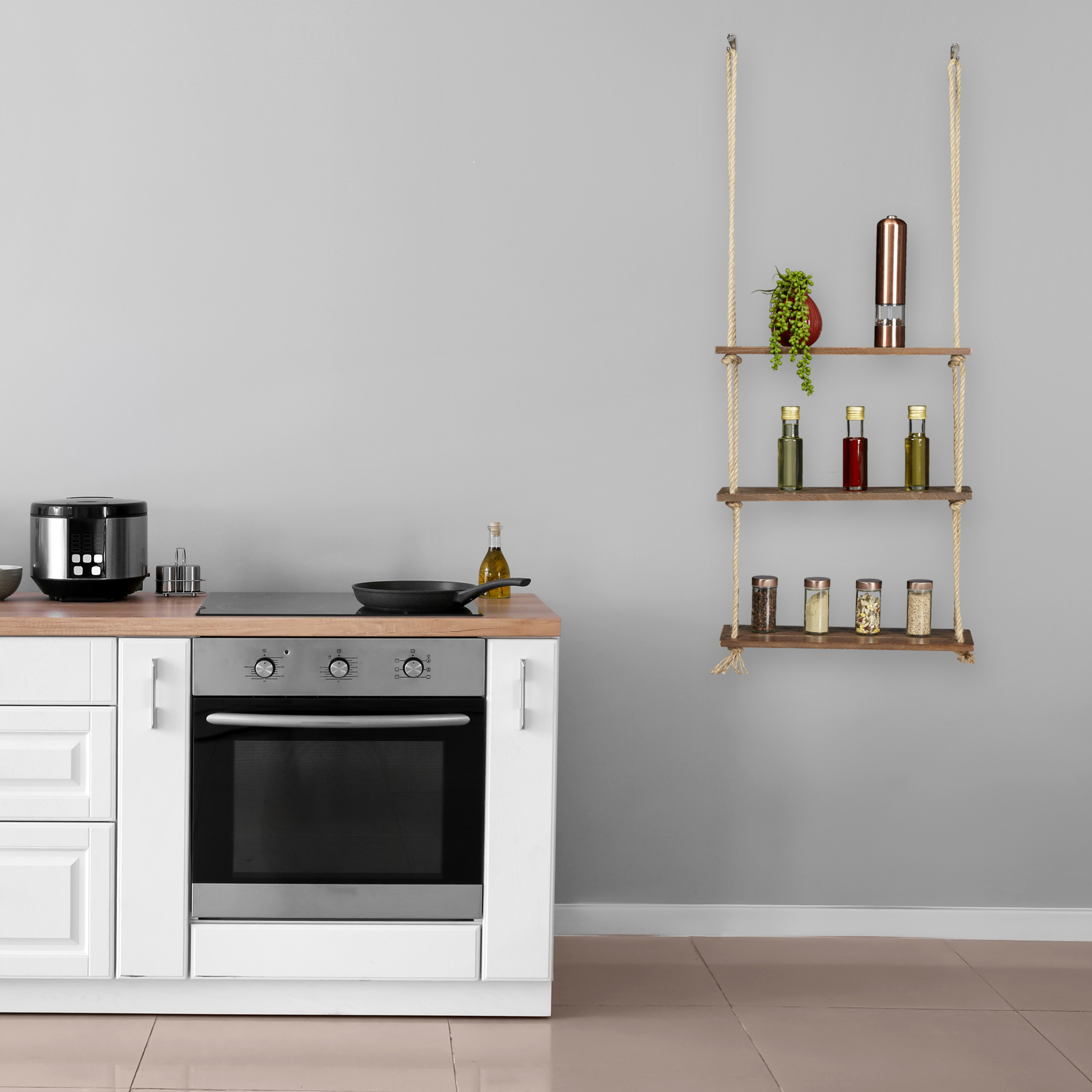 Hängeregal Holz 3 Ablagen Dekoregal Küchenseilregal Holzregal