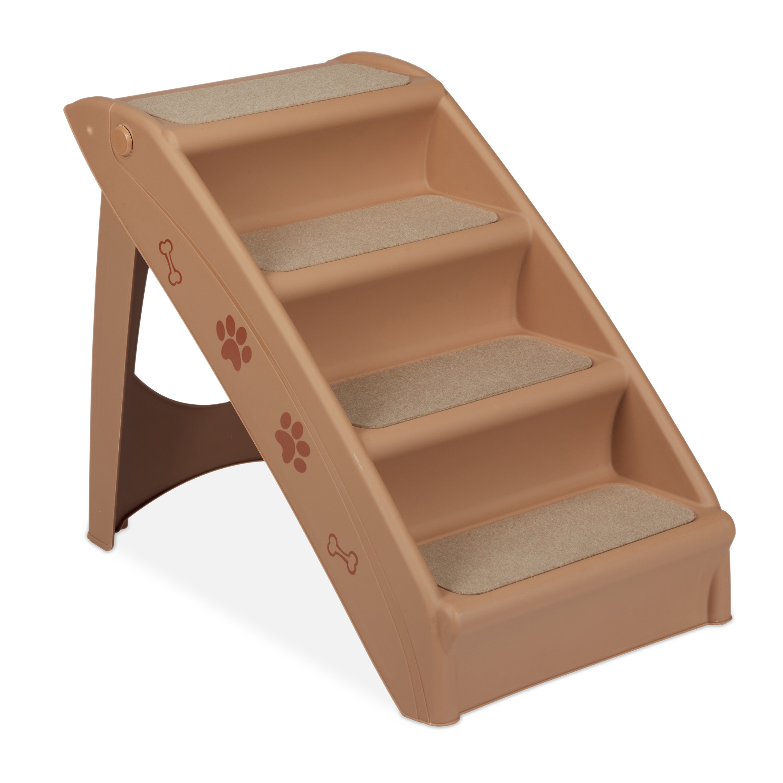 Scaletta Relaxdays Per Cani 4 Gradini – Carico Max 100kg, Pieghevole, Antiscivolo, Per Auto E Divano, Beige