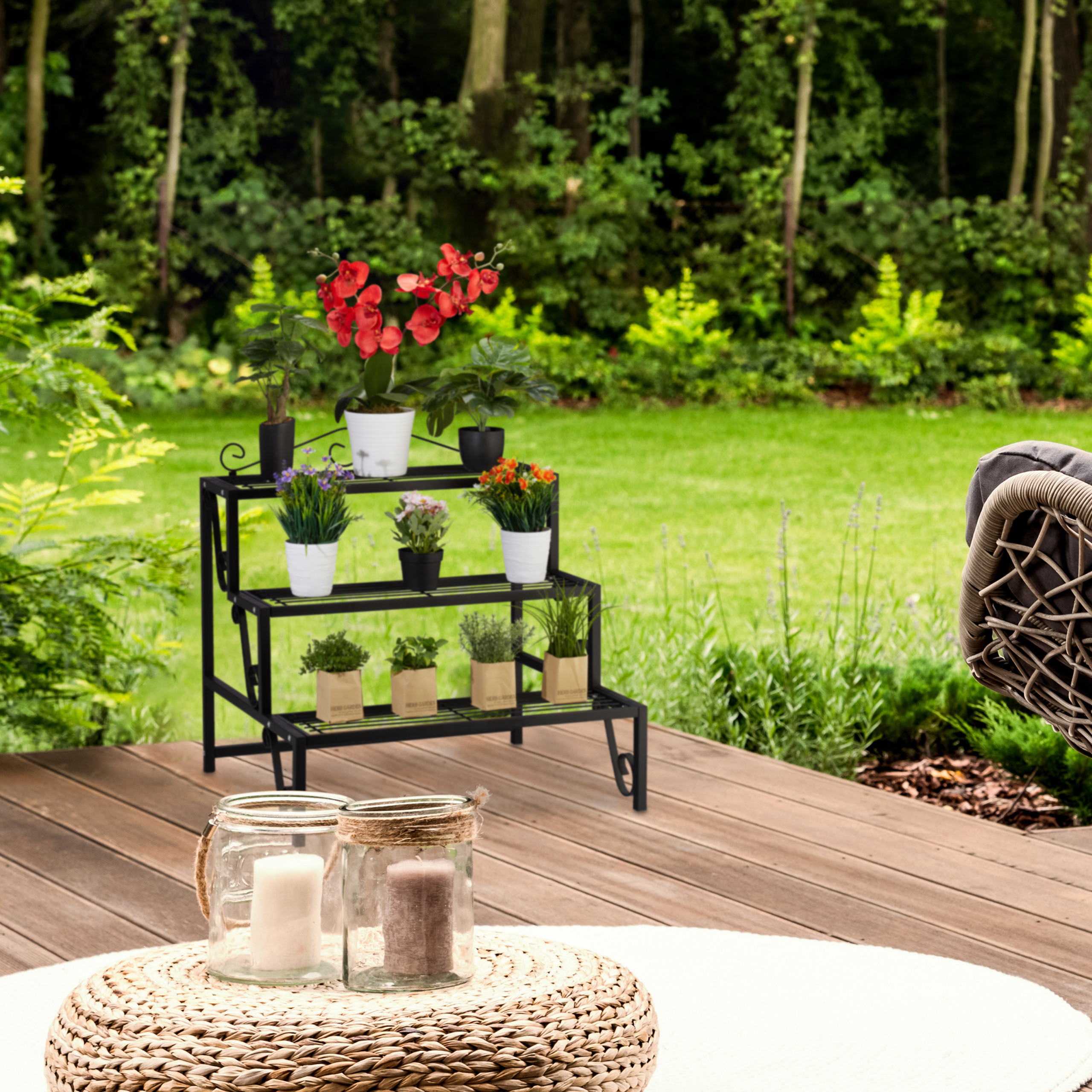 Fioriera a scala, con 3 livelli, scaletta portafiori, porta piante