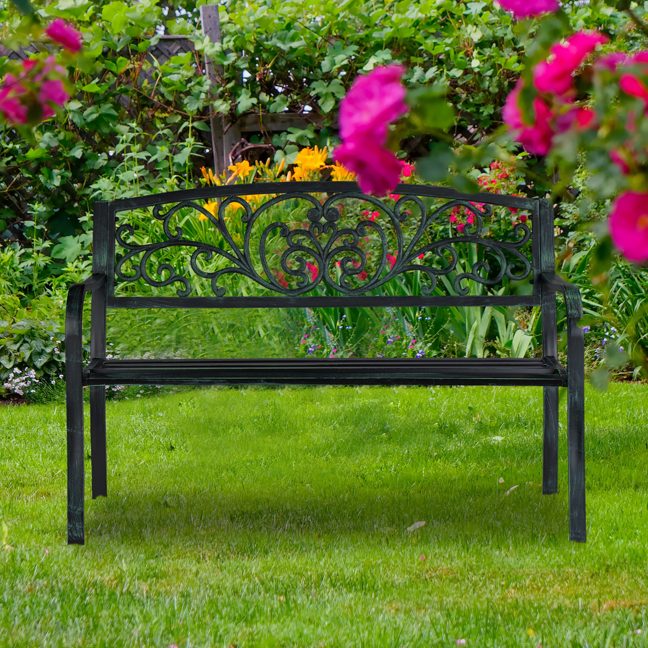 Gartenbank Metallbank Balkonbank antike Zweisitzer Bank Parkbank Terrassenbank