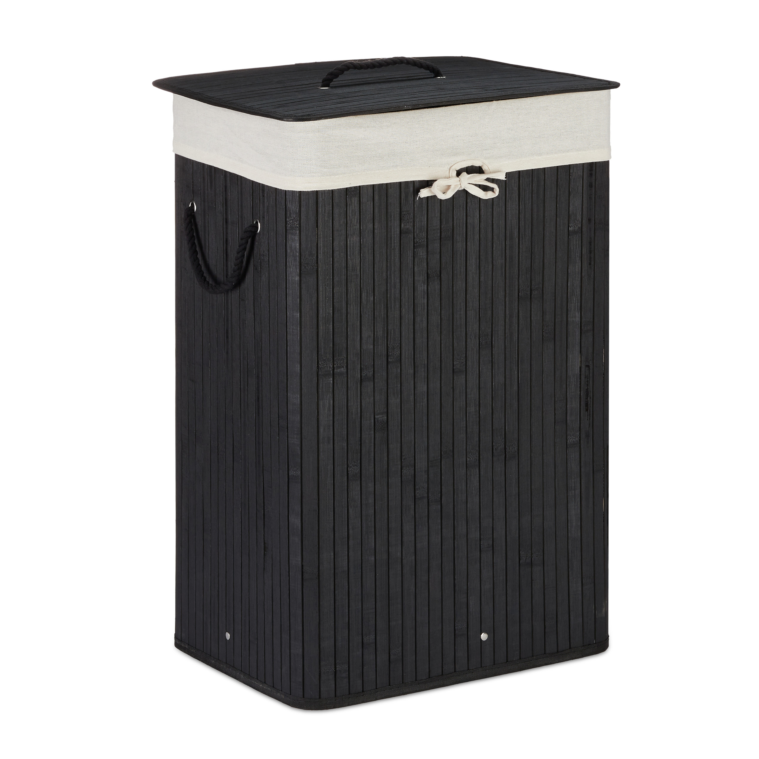 Wäschekorb Bambus, Wäschetruhe rechteckig, Wäschesammler mit Deckel