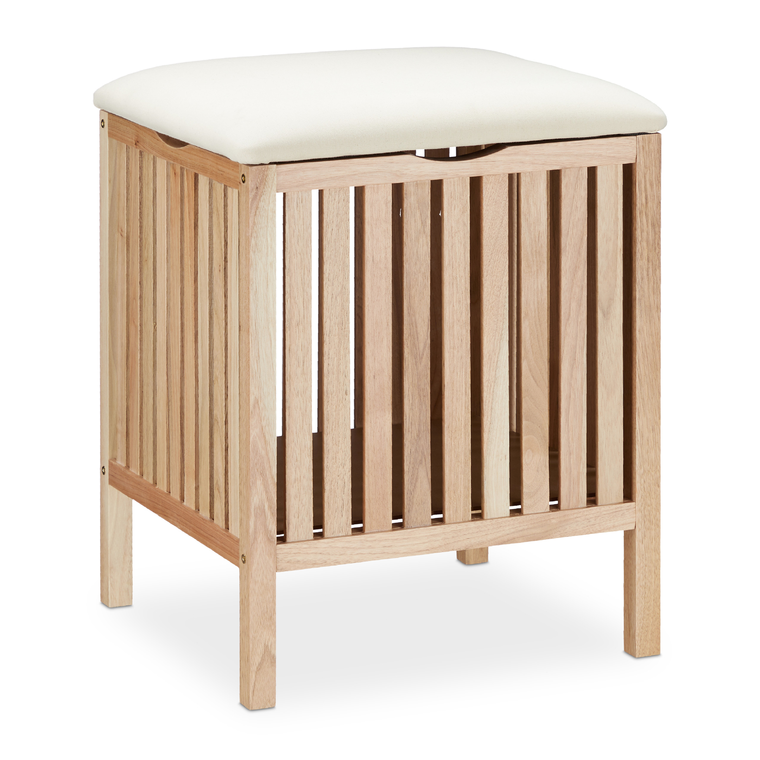 Wäschekorb mit Sitz, Wäschesammler Holz, Wäschetruhe 40l, Badhocker mit