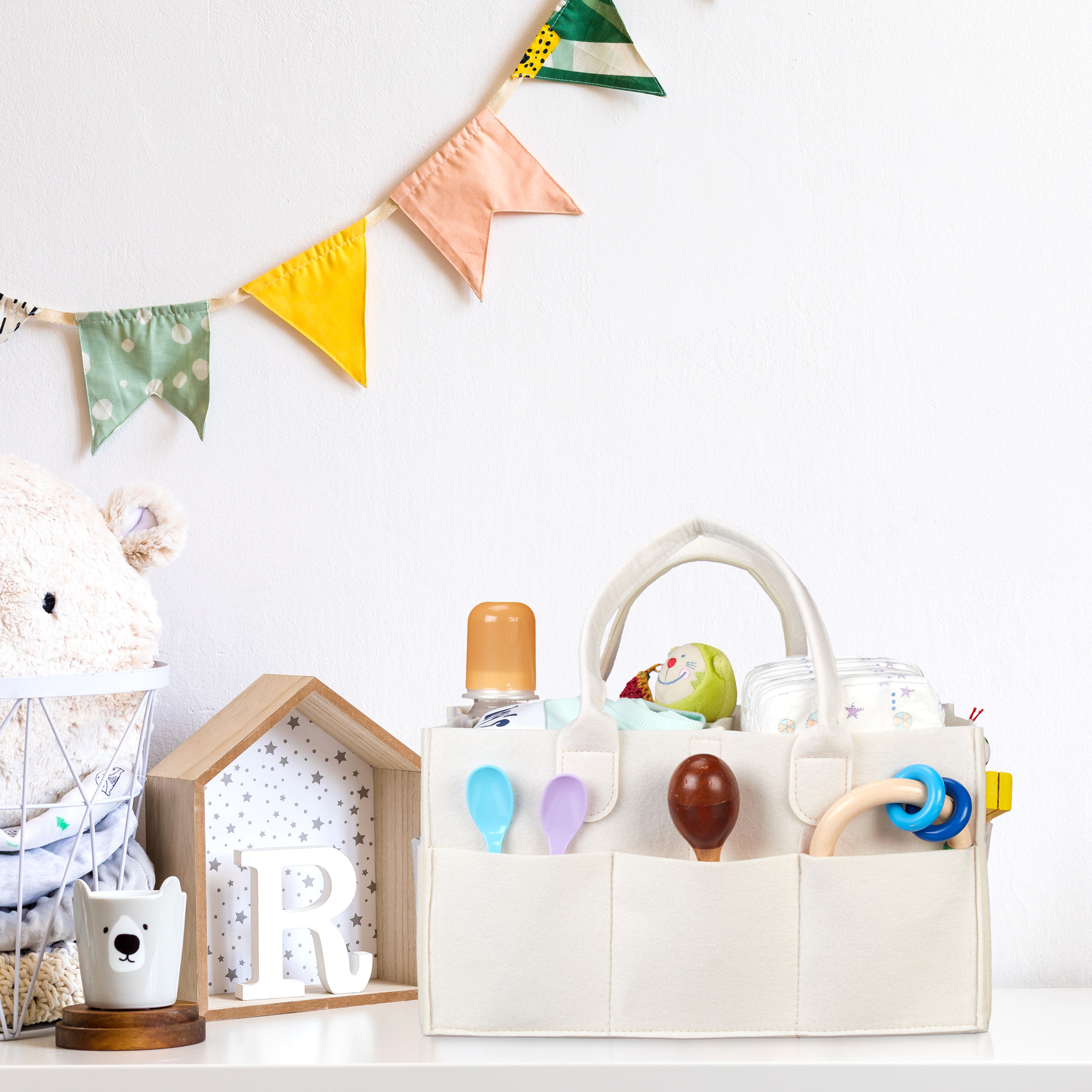 BABY NAPPY CADDY Felt Bag Nappy Basket Changing Table Organizer Diaper