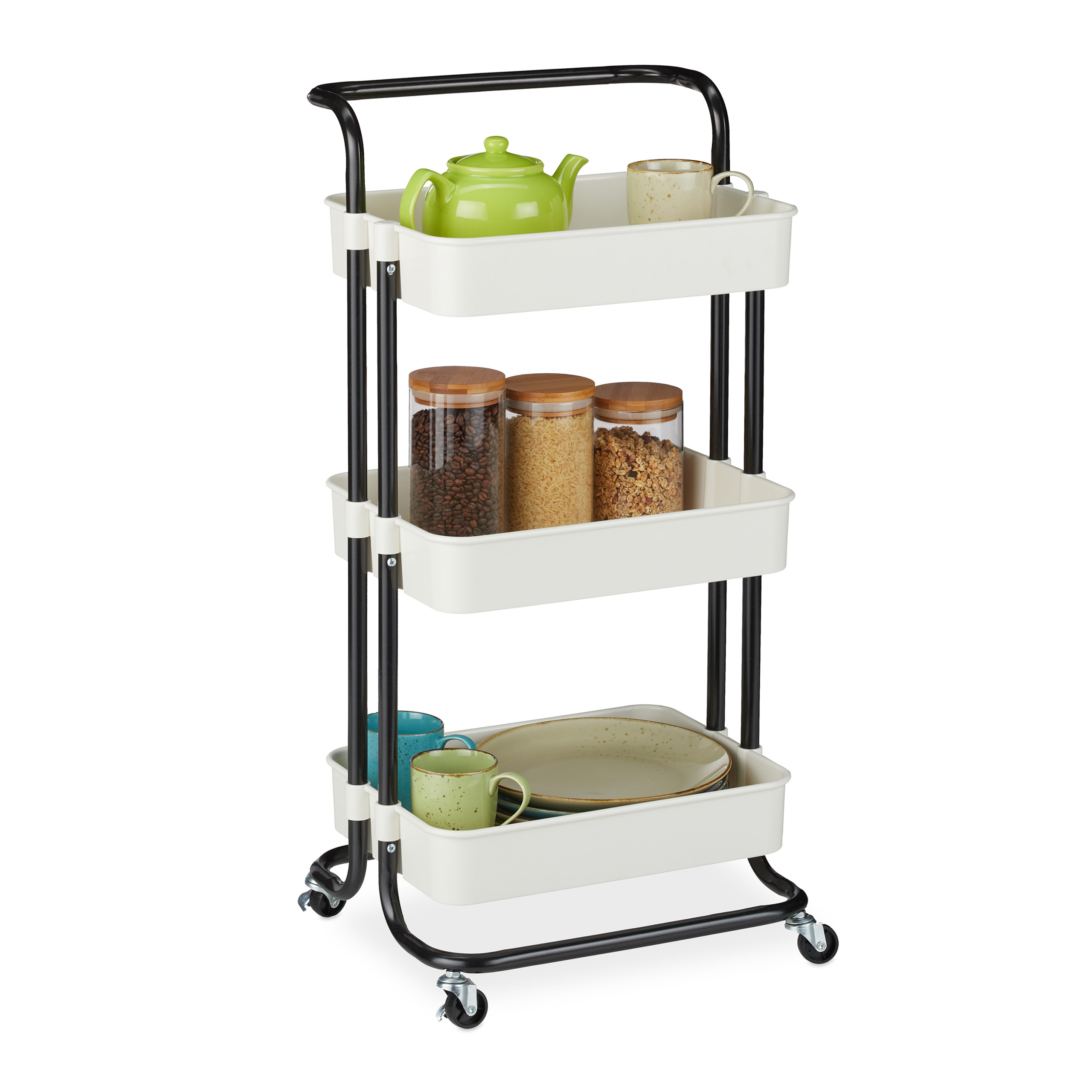 CART KITCHEN, CRAFT trolley with castors, 3 floors kitchen trolley