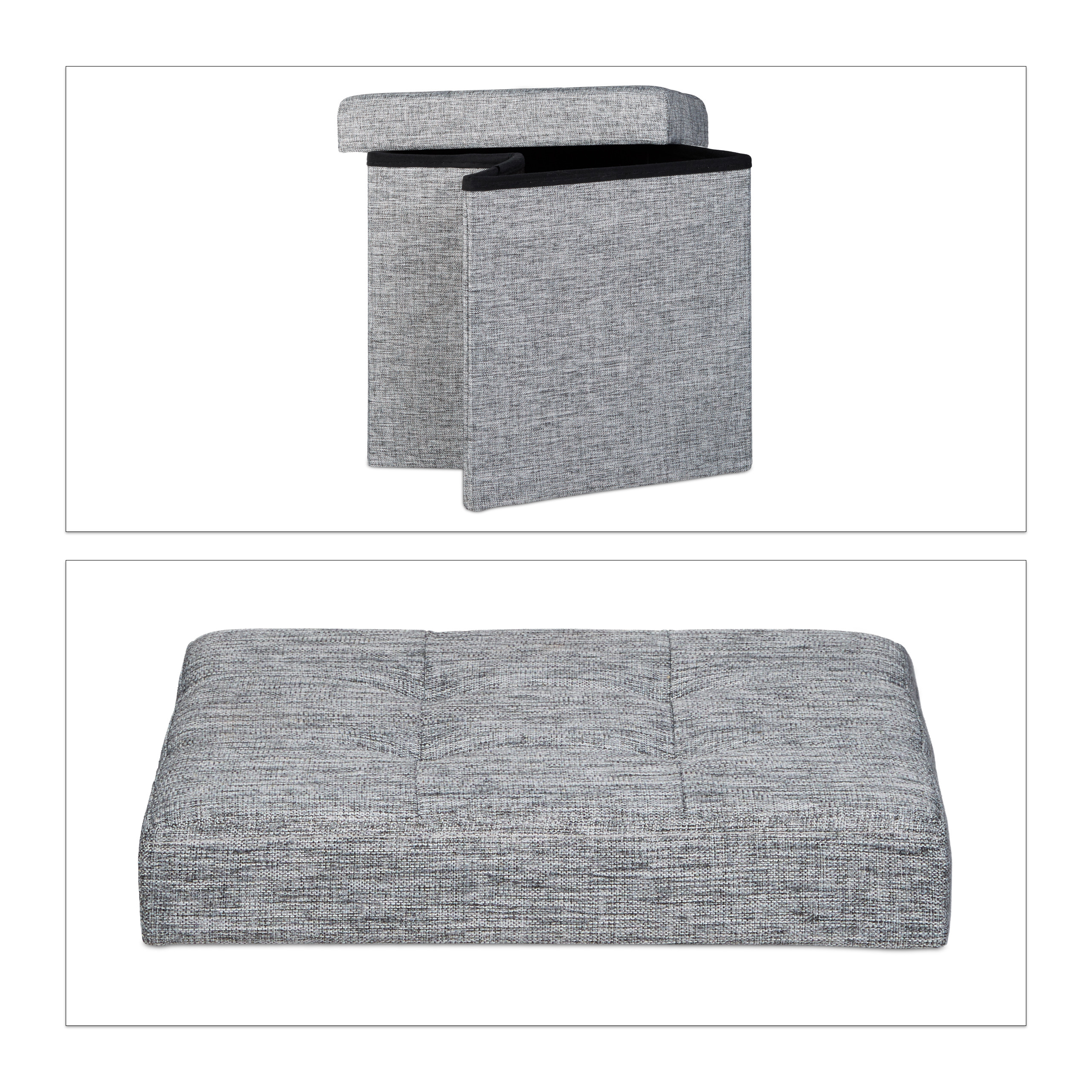 Sitzhocker mit Stauraum faltbar aus Leinen 38 x 38 x 38 cm Sitzwürfel