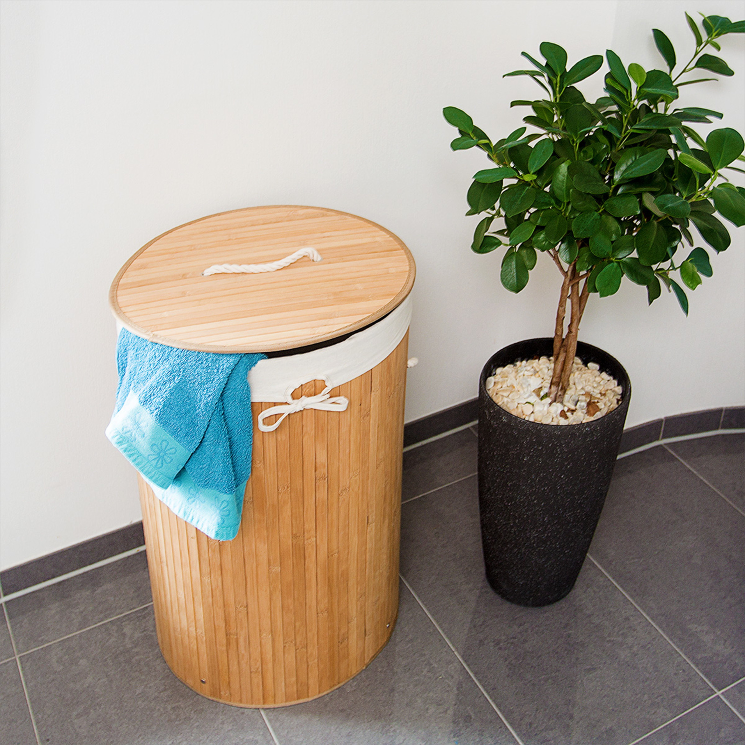 LAUNDRY BASKET BAMBOO round 70 l Laundry box Laundry basket Laundry Bin