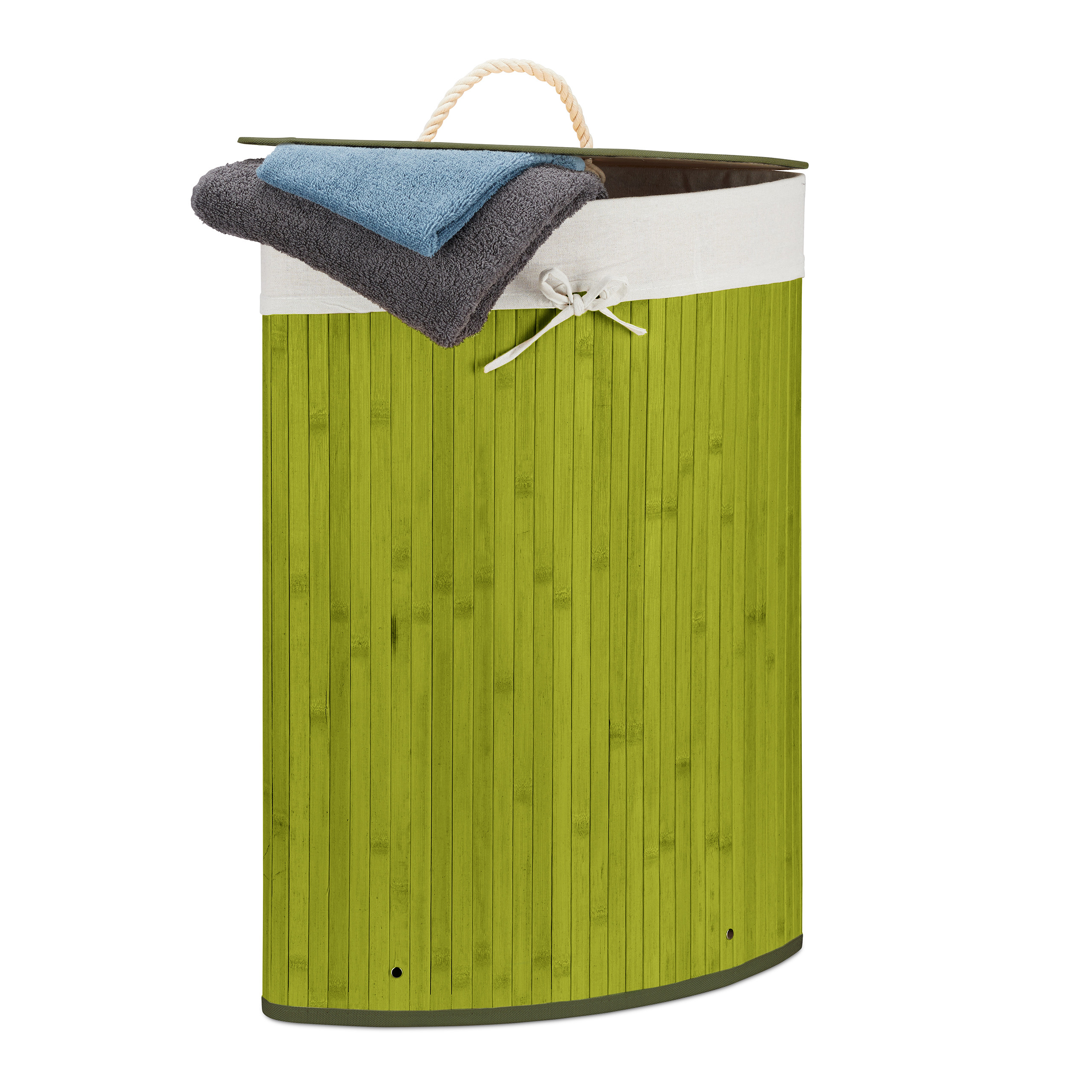 Eckwäschekorb Bambus Wäschekorb Ecke 60 l Raumspar Wäschekorb Deckel