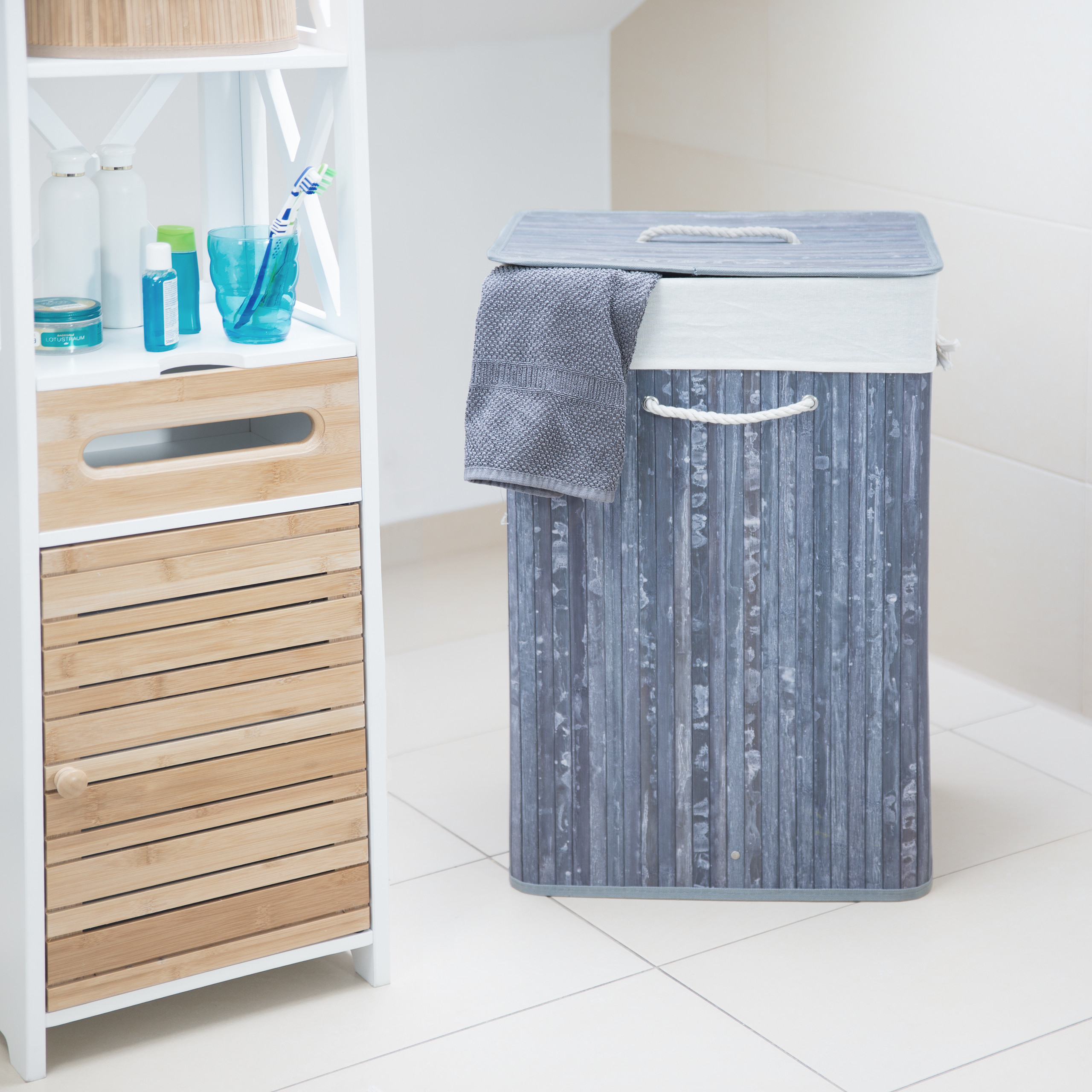 Cesta para la ropa de bambú coleccionista de ropa lavado de ropa limpia