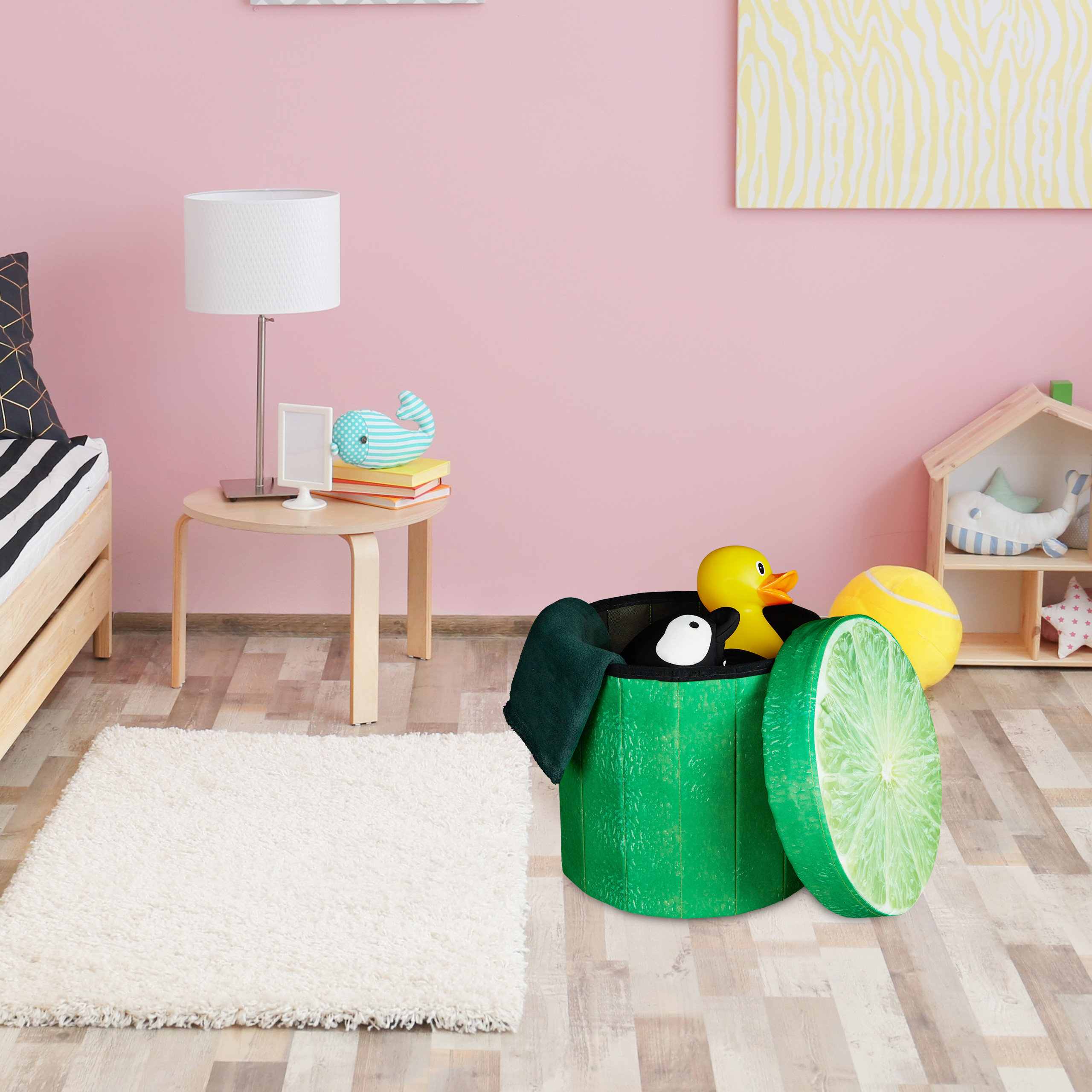 Sitzhocker mit Stauraum Hocker rund Motiv Obst Aufbewahrungsbox