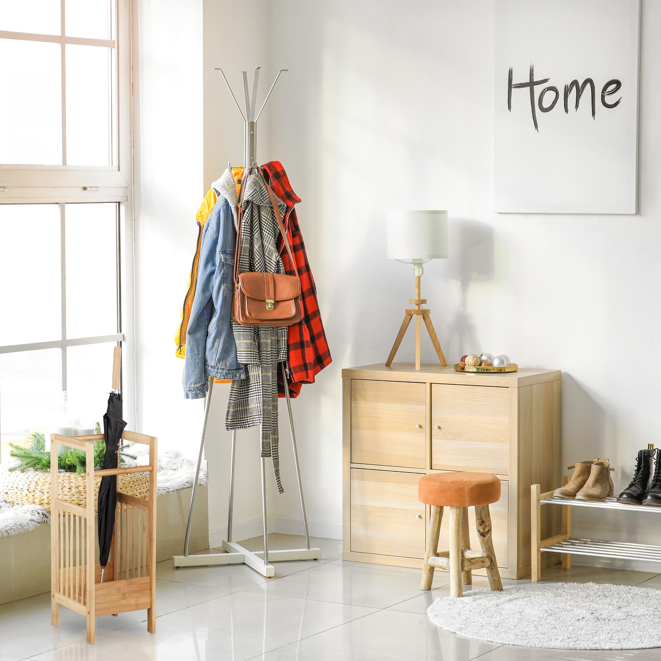 Schirmständer Bambus Regenschirmständer im schlichten natürlichen Holz