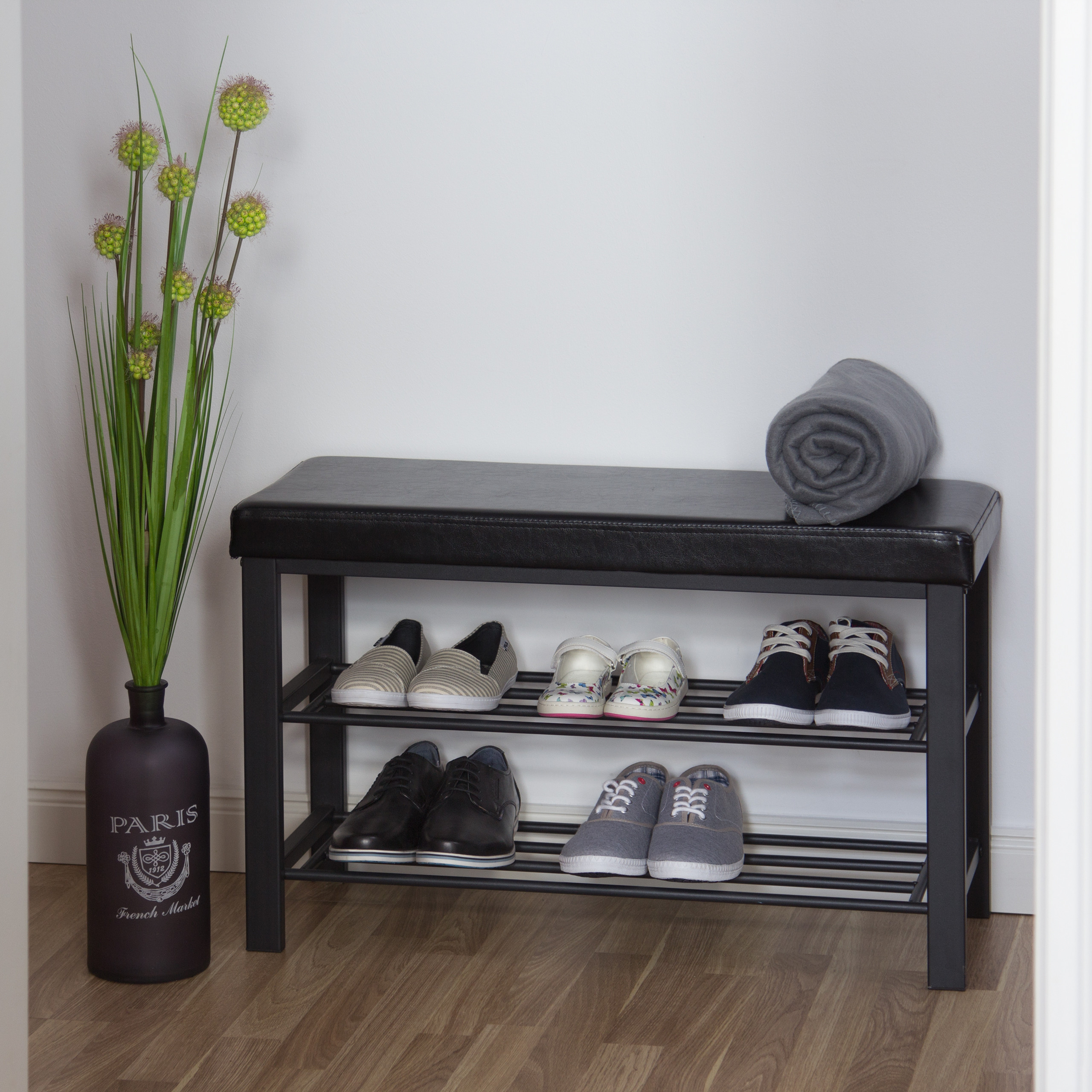 SCHUHBANK MIT POLSTERUNG Schuhregal mit Ablage Sitzbank mit Fächern