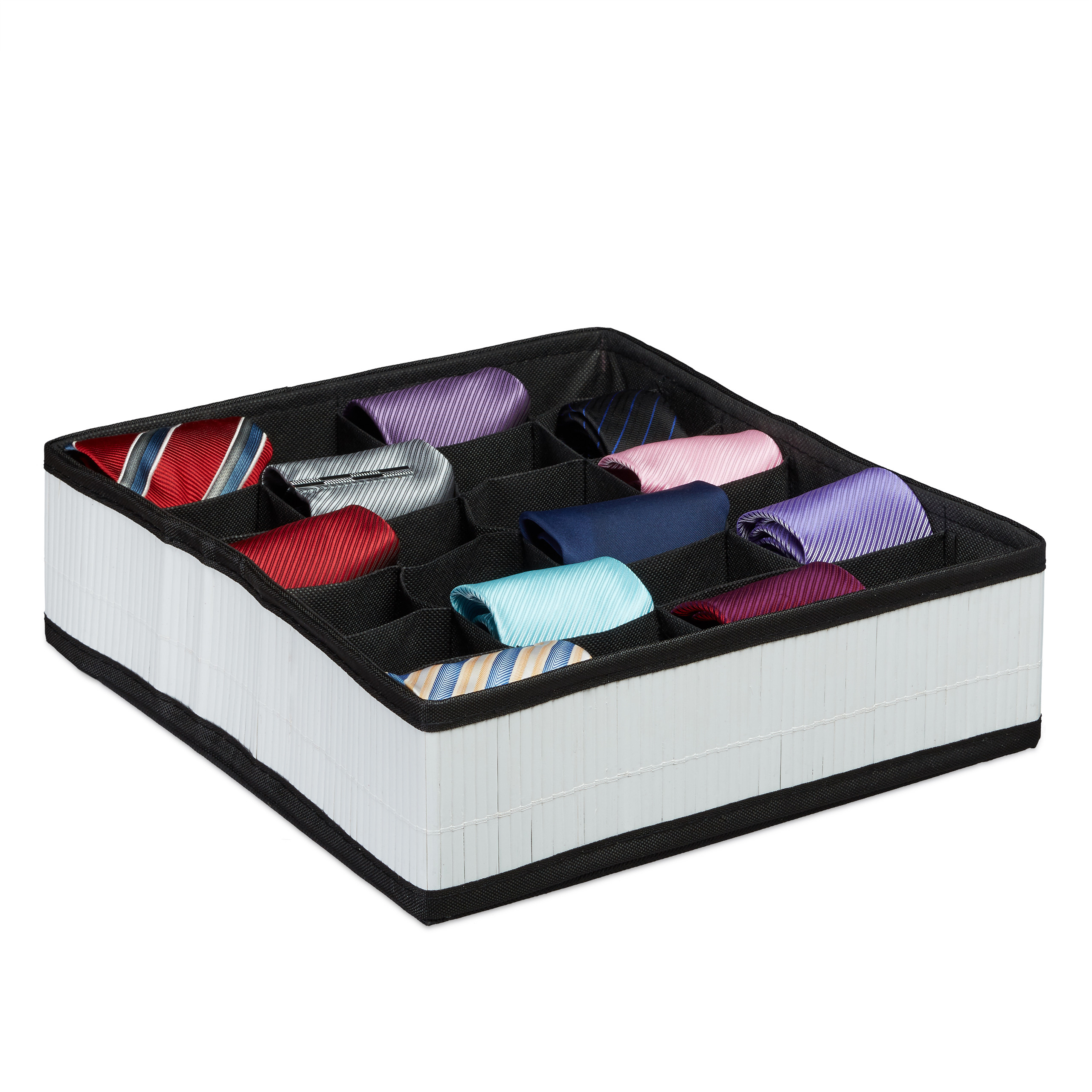 Krawattenbox Bambus-Design, Schubladenorganizer 24 Zellen, Schrankkorb