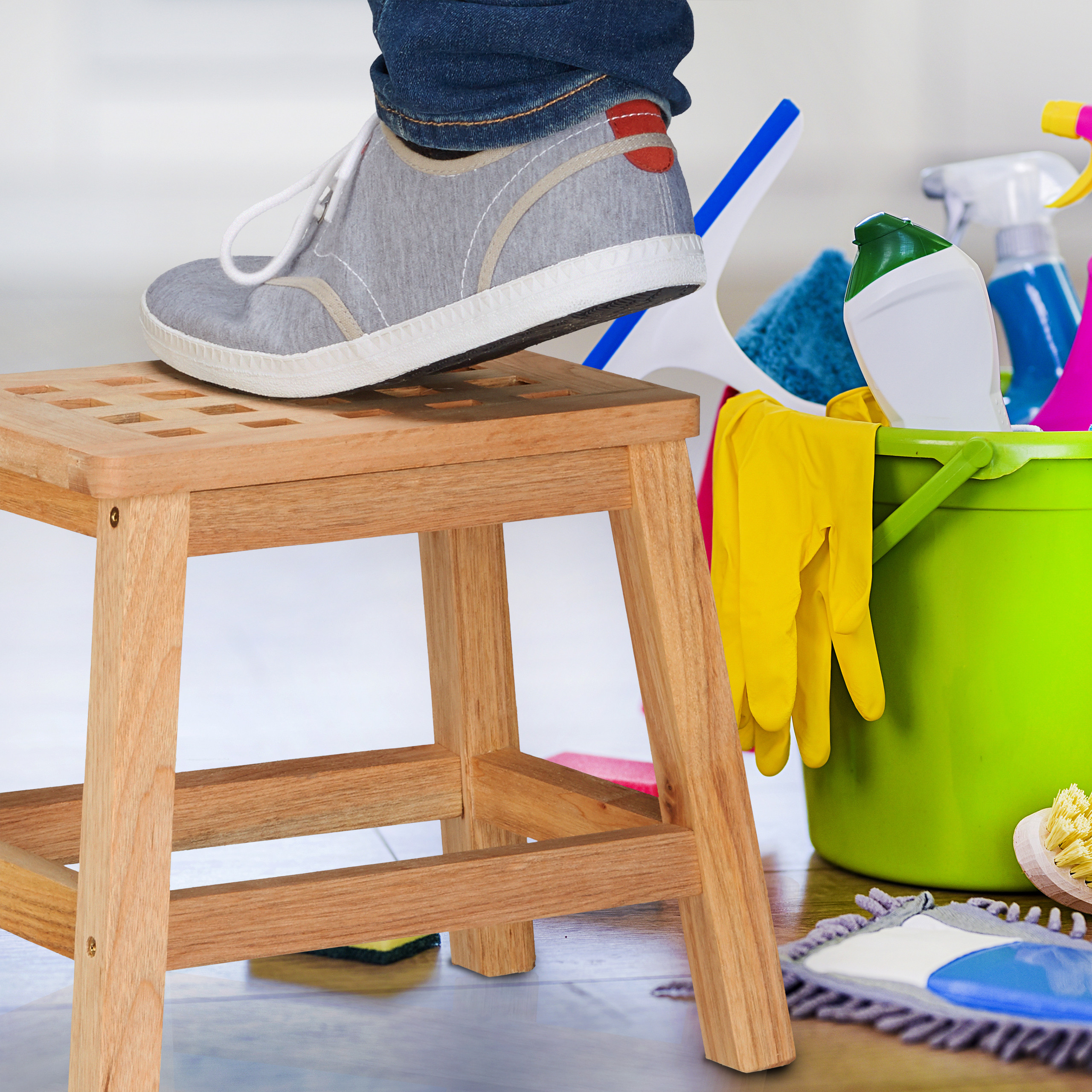 TRITTHOCKER HOLZ TRITTSTUFE Kinderhocker natur Blumenhocker Walnuss