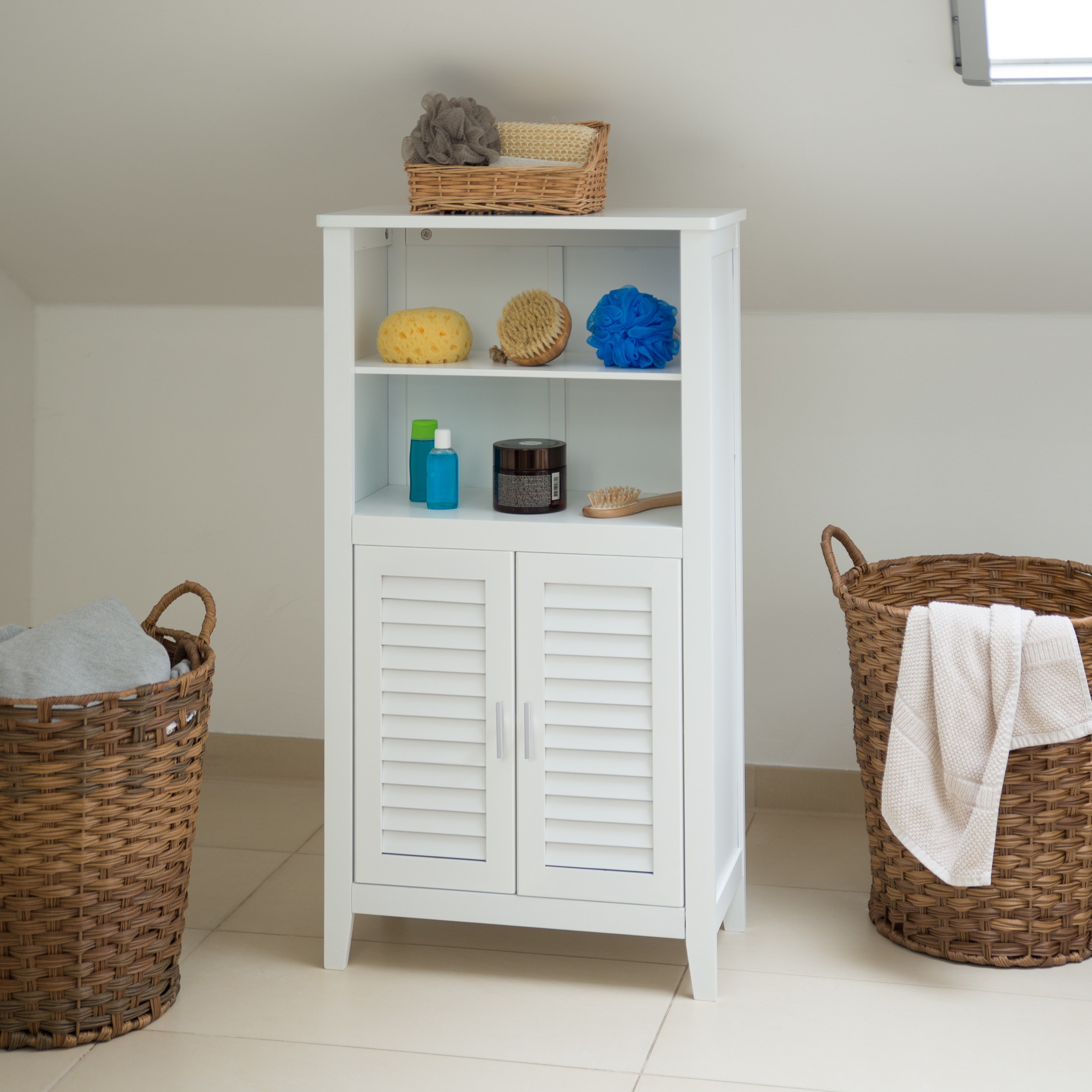 Badezimmerschrank weiß LAMELL Bambus Badschrank Telefonschrank