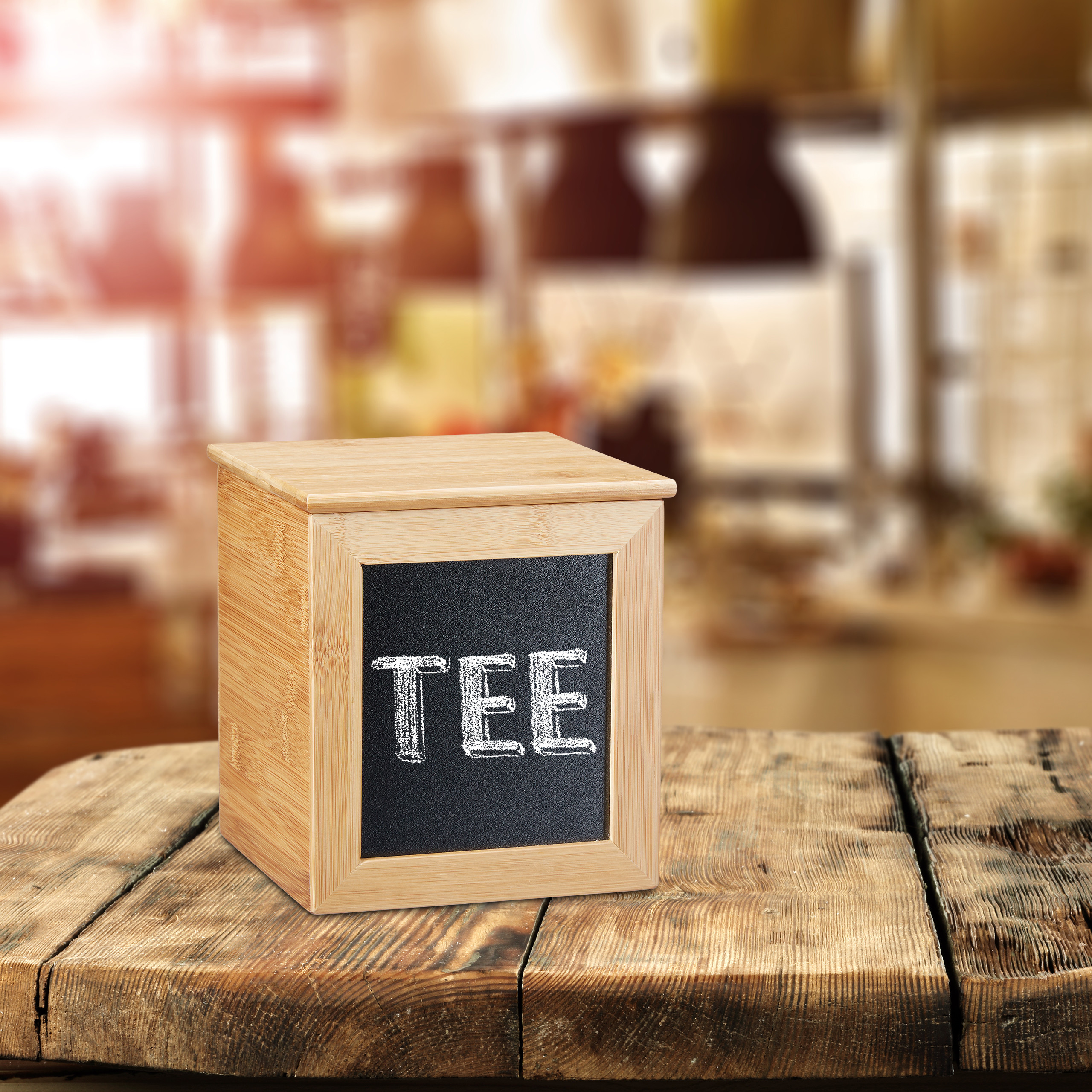 Aufbewahrungsbox Tafel Ordnungsbox Holzbox Bambus beschreibar