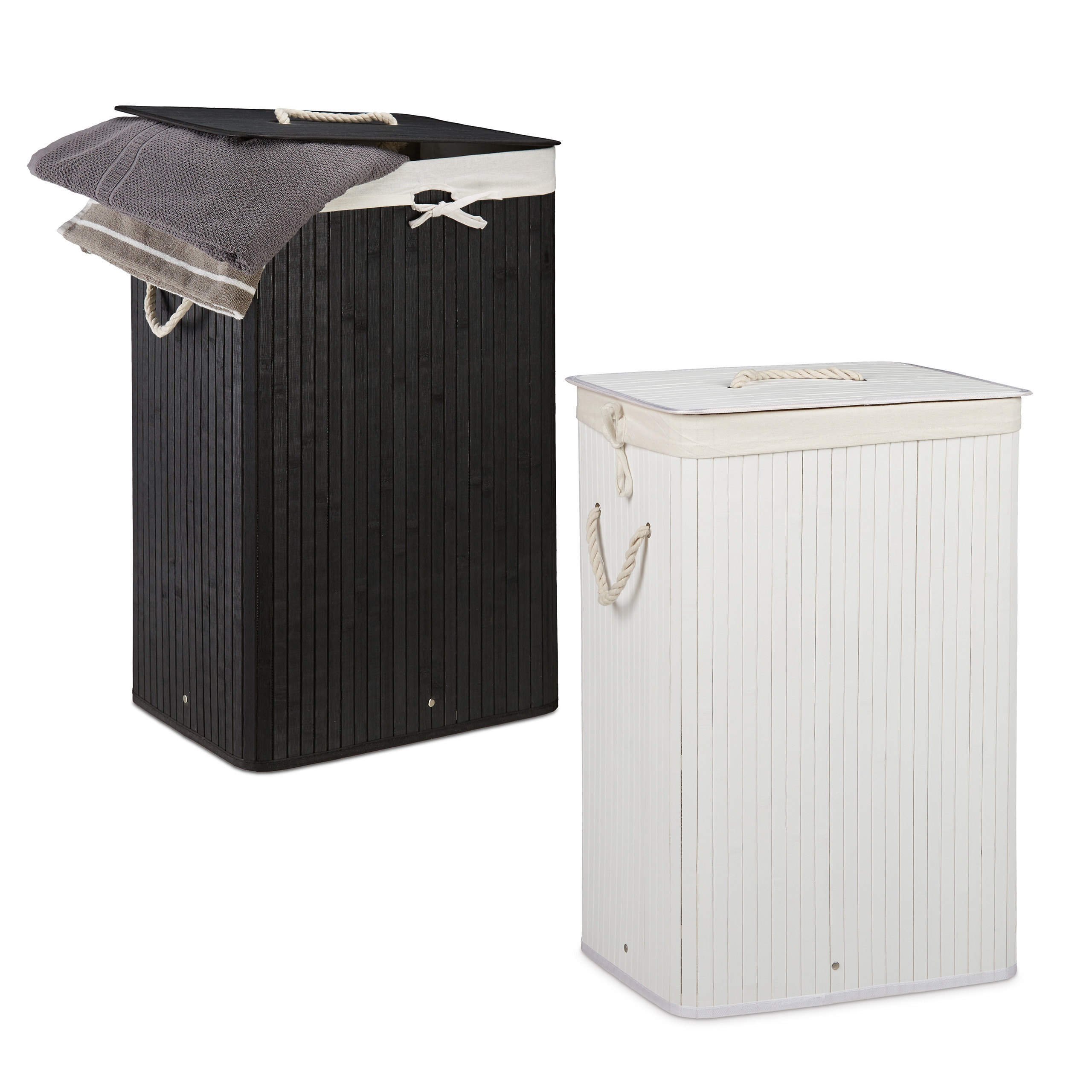 2 x Wäschekorb Bambus, Wäschebox mit Deckel, je 83 L, Wäschesammler