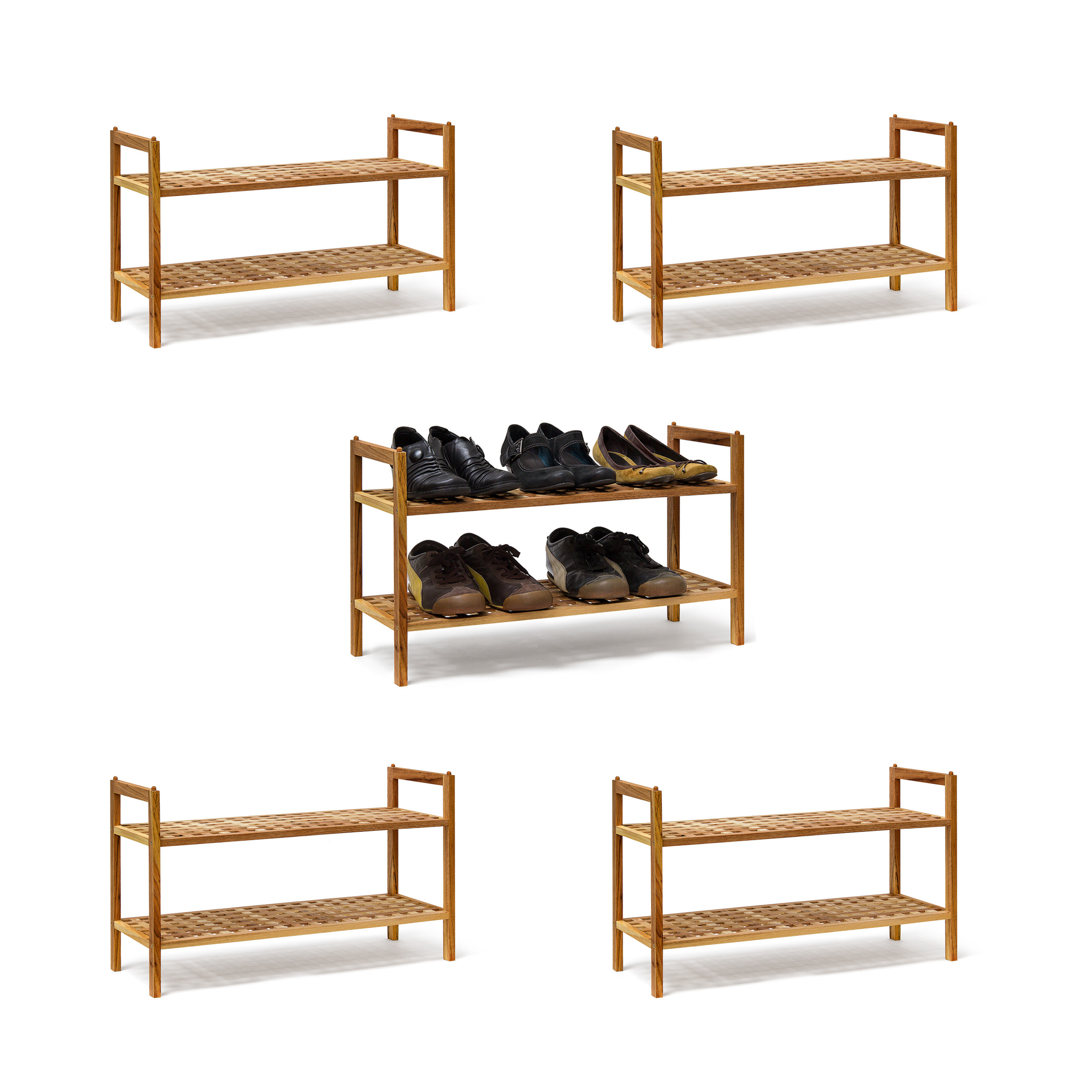 5 x Schuhregal Walnuss zum Stapeln, Schuhschrank beliebig erweiterbar