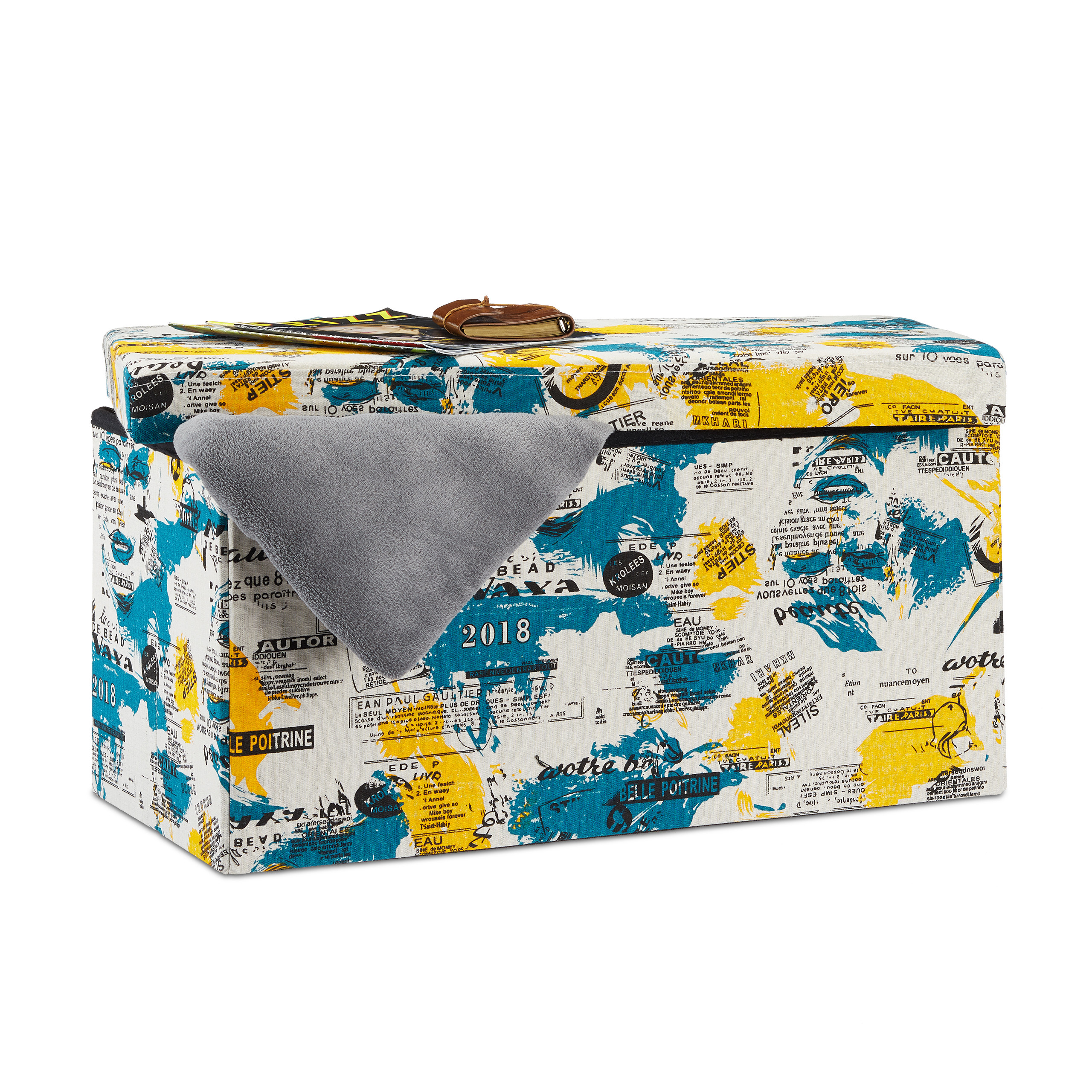 Faltbare Sitzbank, Aufbewahrungstruhe m. Motiv, Ottomane, weiche