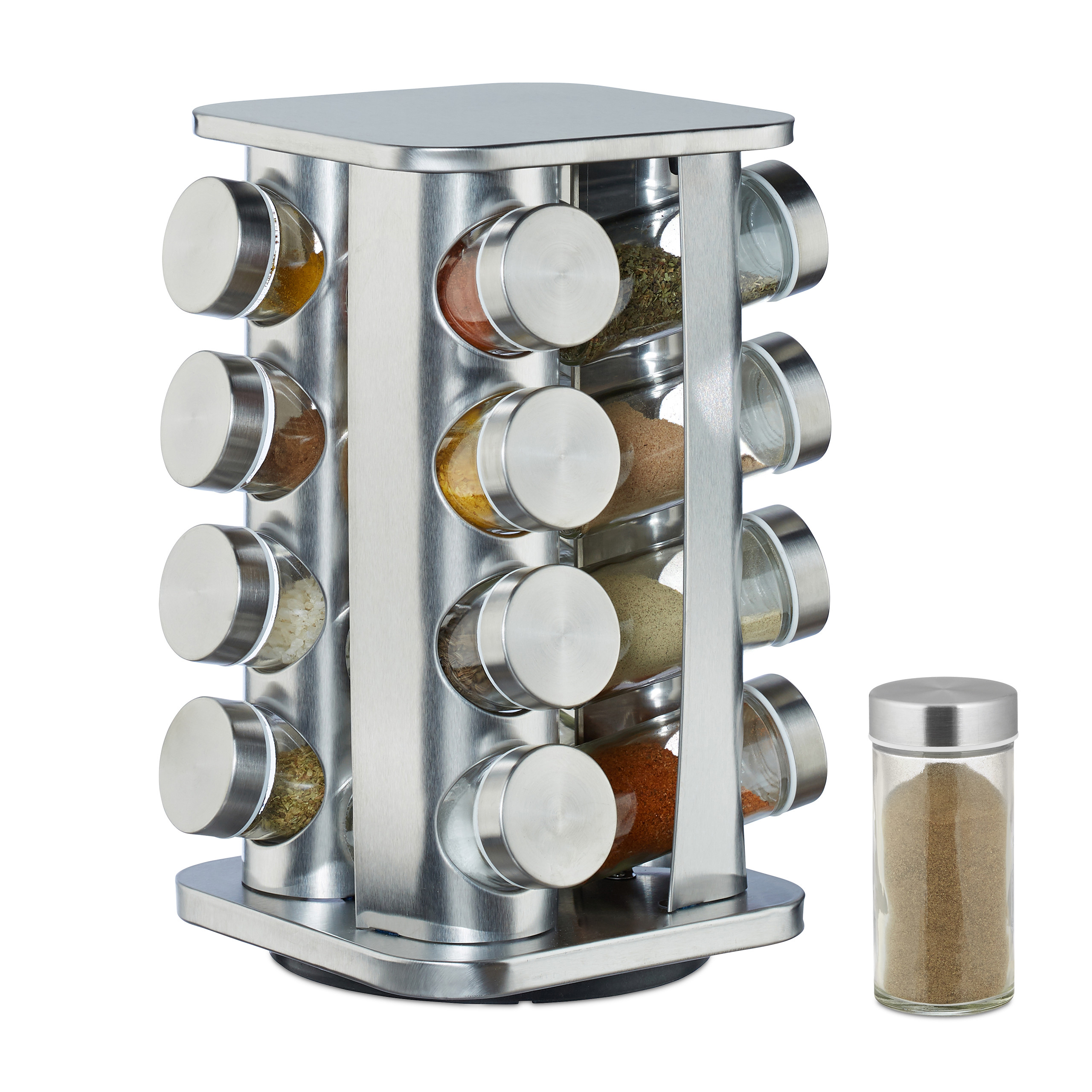 Gewürzkarussell 16 Gläser Gewürzstreuer Set Drehkarussell Edelstahl