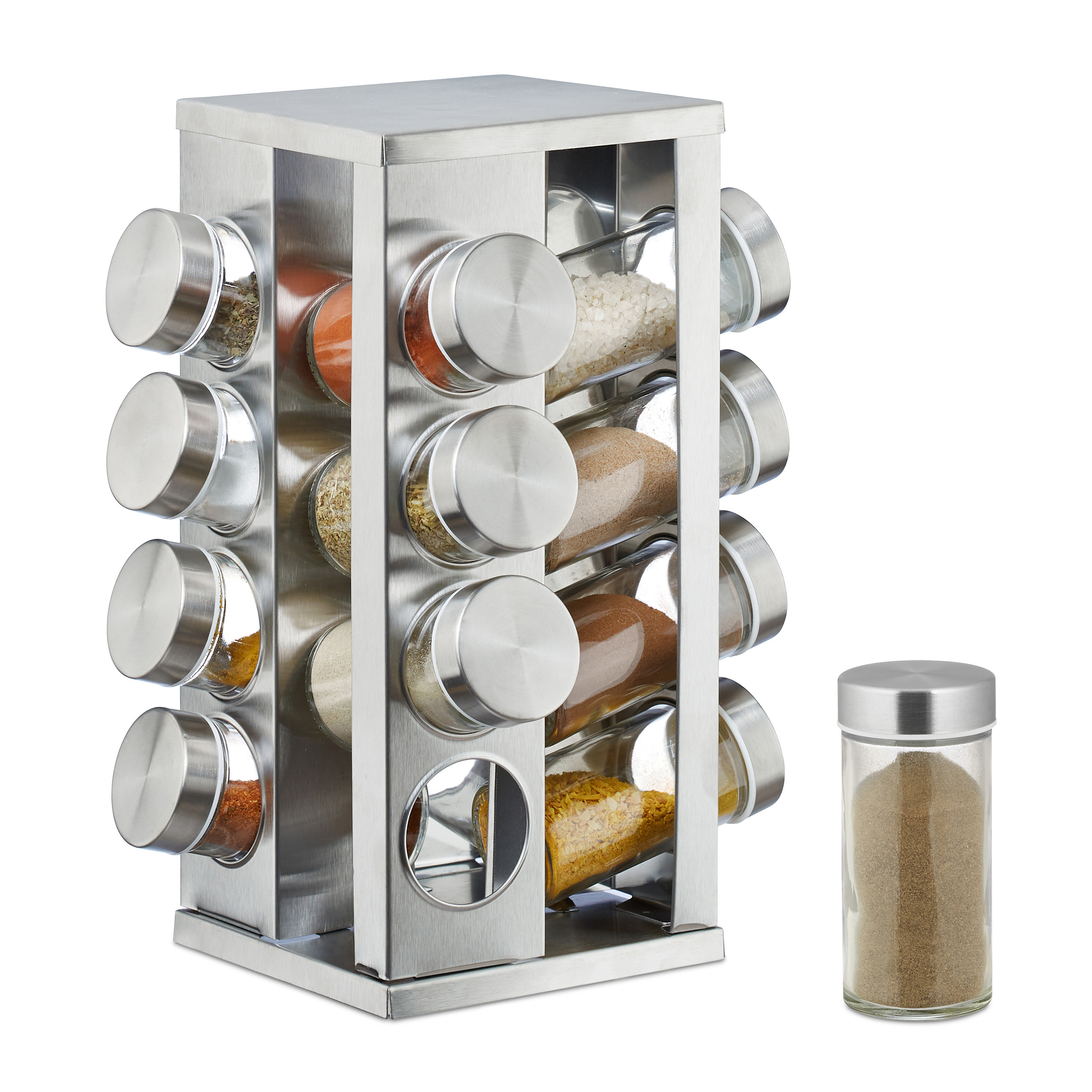 Gewürzkarussell 16 Gläser Gewürzregal Edelstahl Drehkarussell