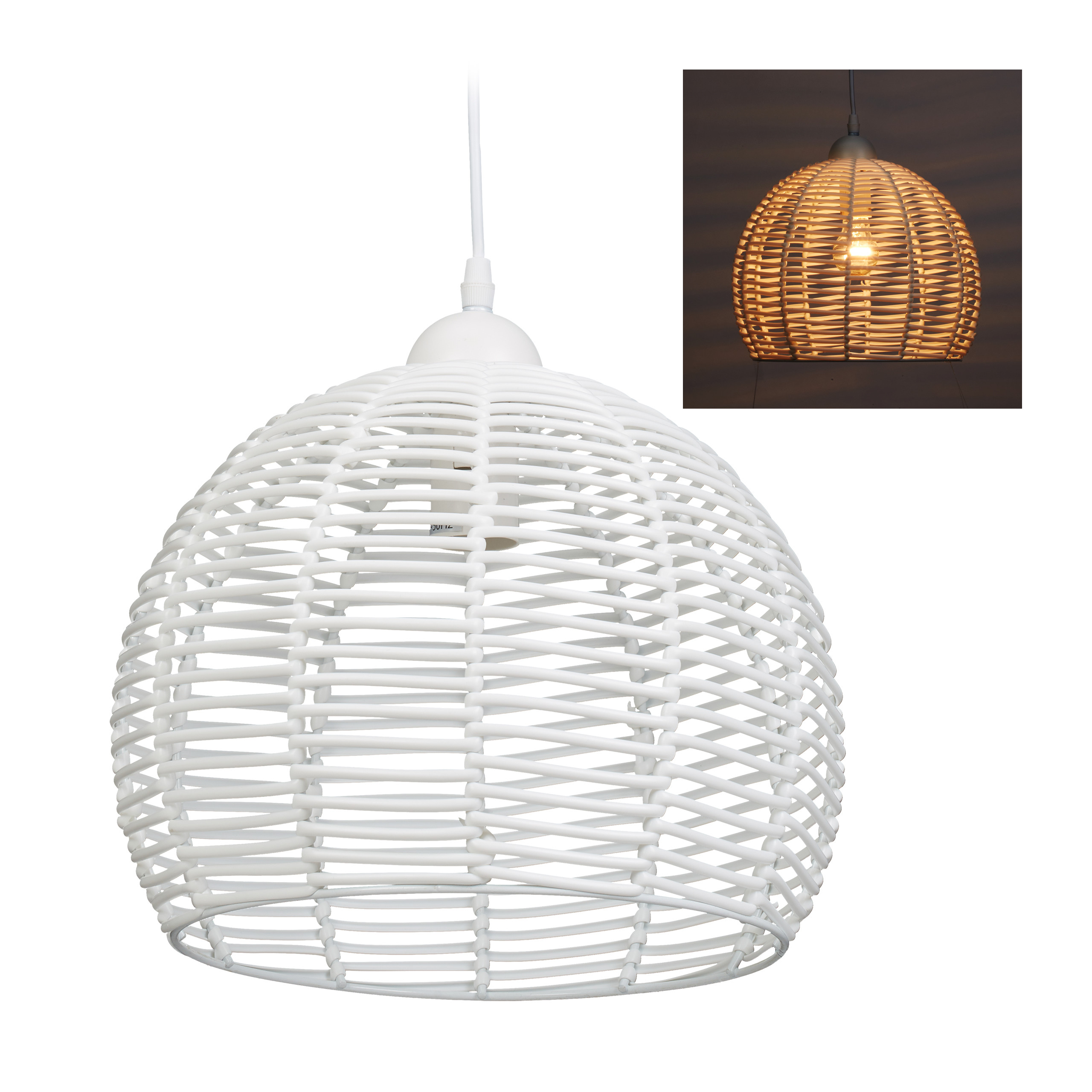 Rattan Lampe weiß, Hängelampe, Pendelleuchte, Rattanlampe hängend, Korb