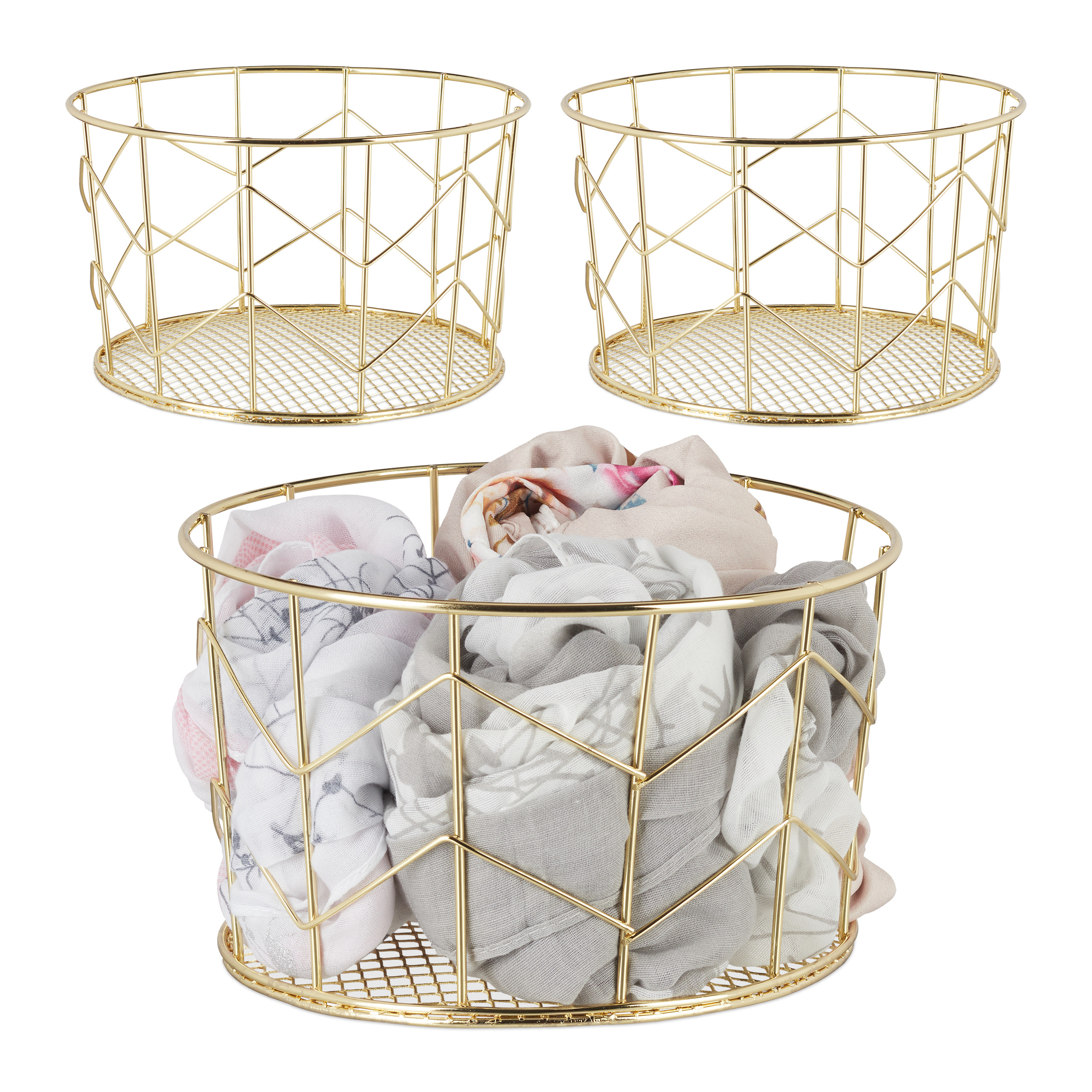 3 x Drahtkorb Metall Allzweckkorb Wire Basket Deko Korb gold