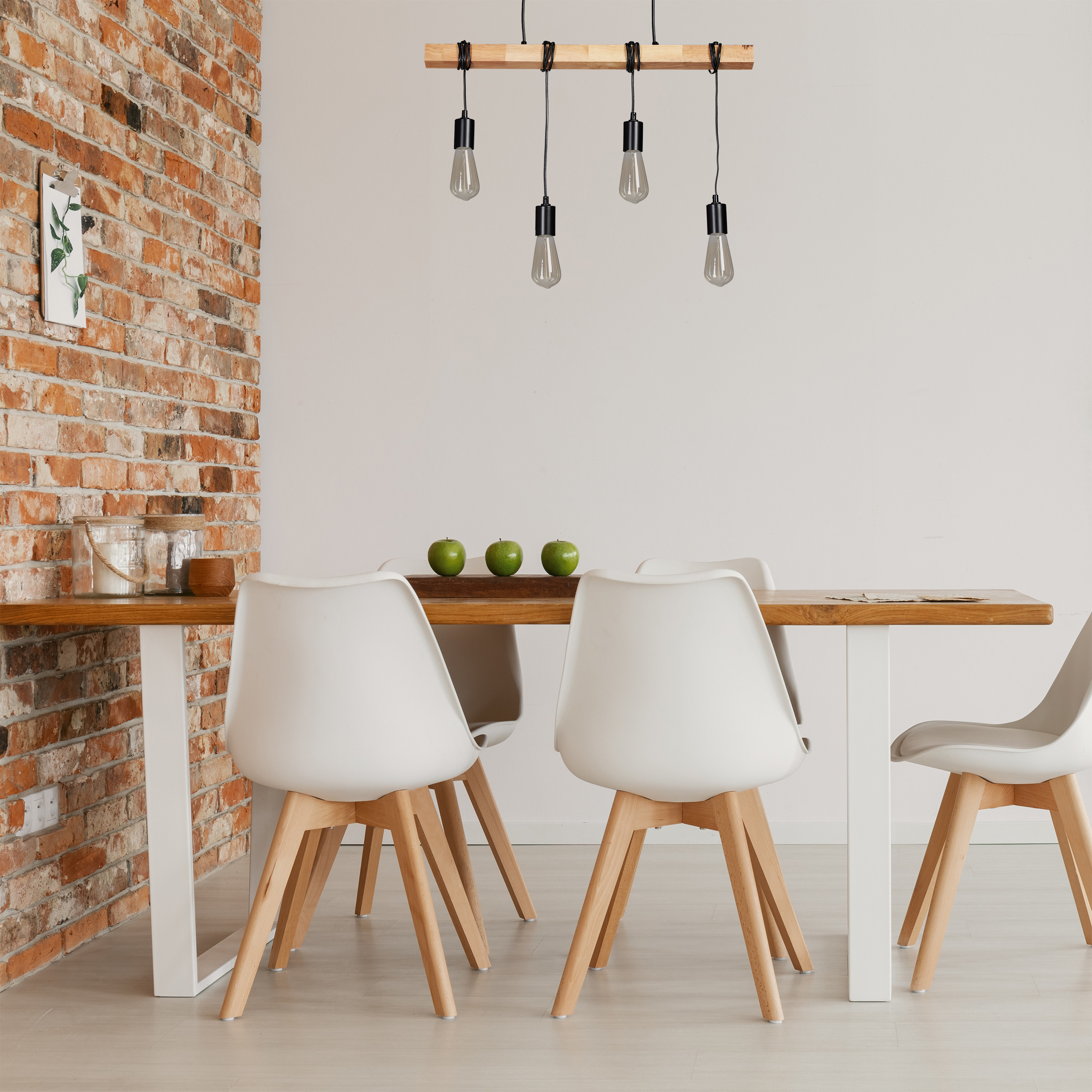 Pendelleuchte Holz 4-flammig Astlampe Hängeleuchte Balkenlampe Vintage